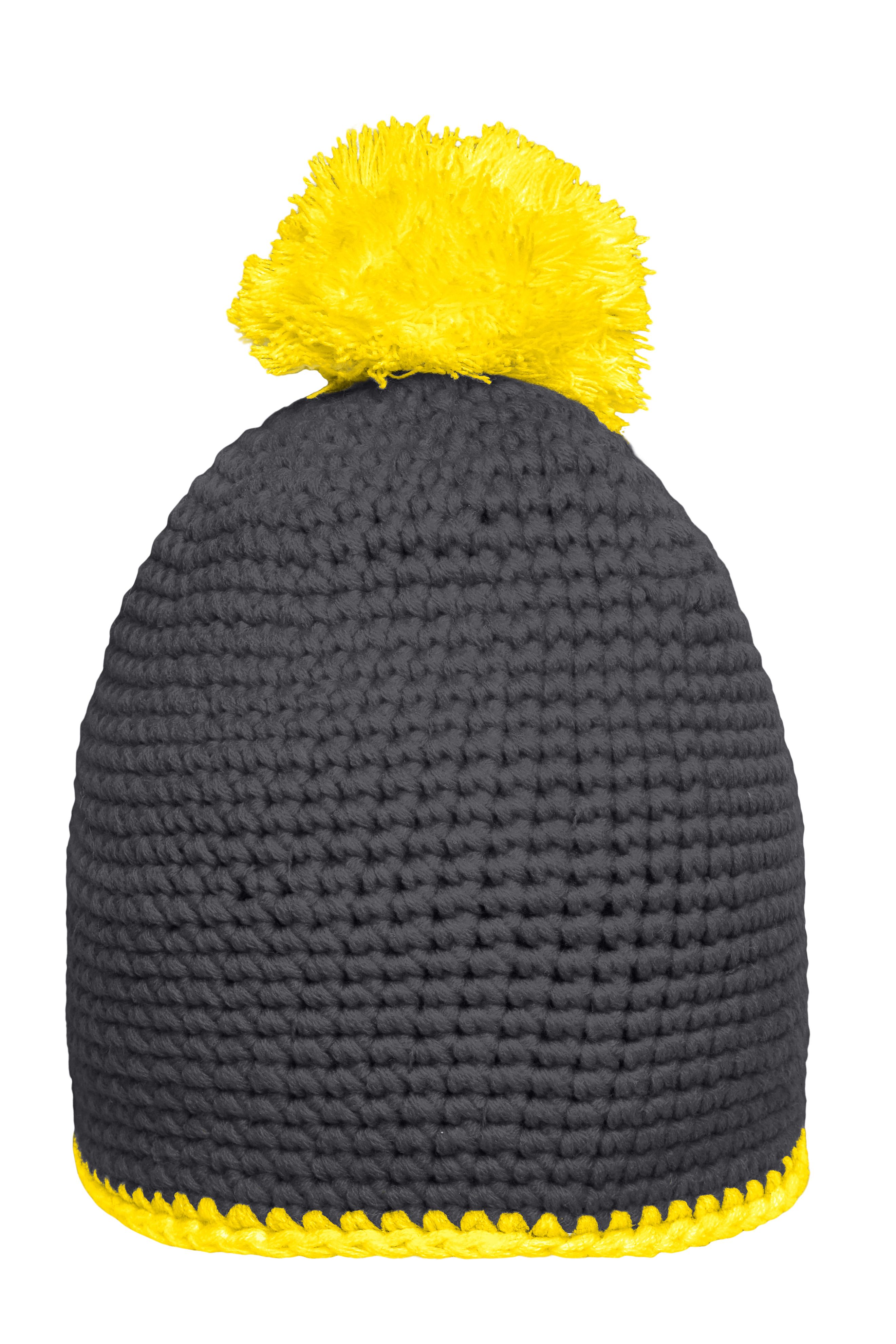 Pompon Hat with Contrast Stripe MB7964 Häkelmütze mit Kontrastrand und Pompon