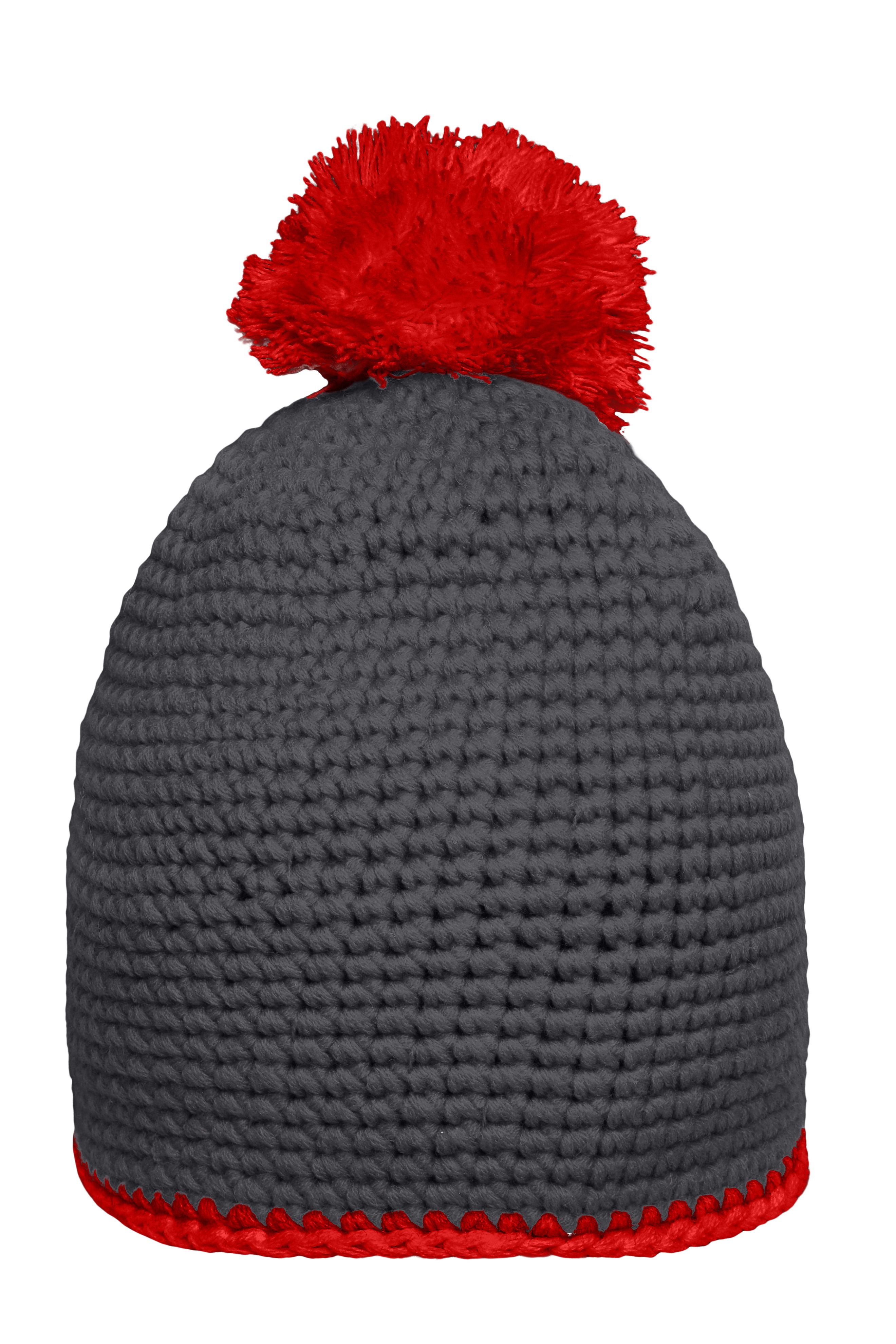 Pompon Hat with Contrast Stripe MB7964 Häkelmütze mit Kontrastrand und Pompon