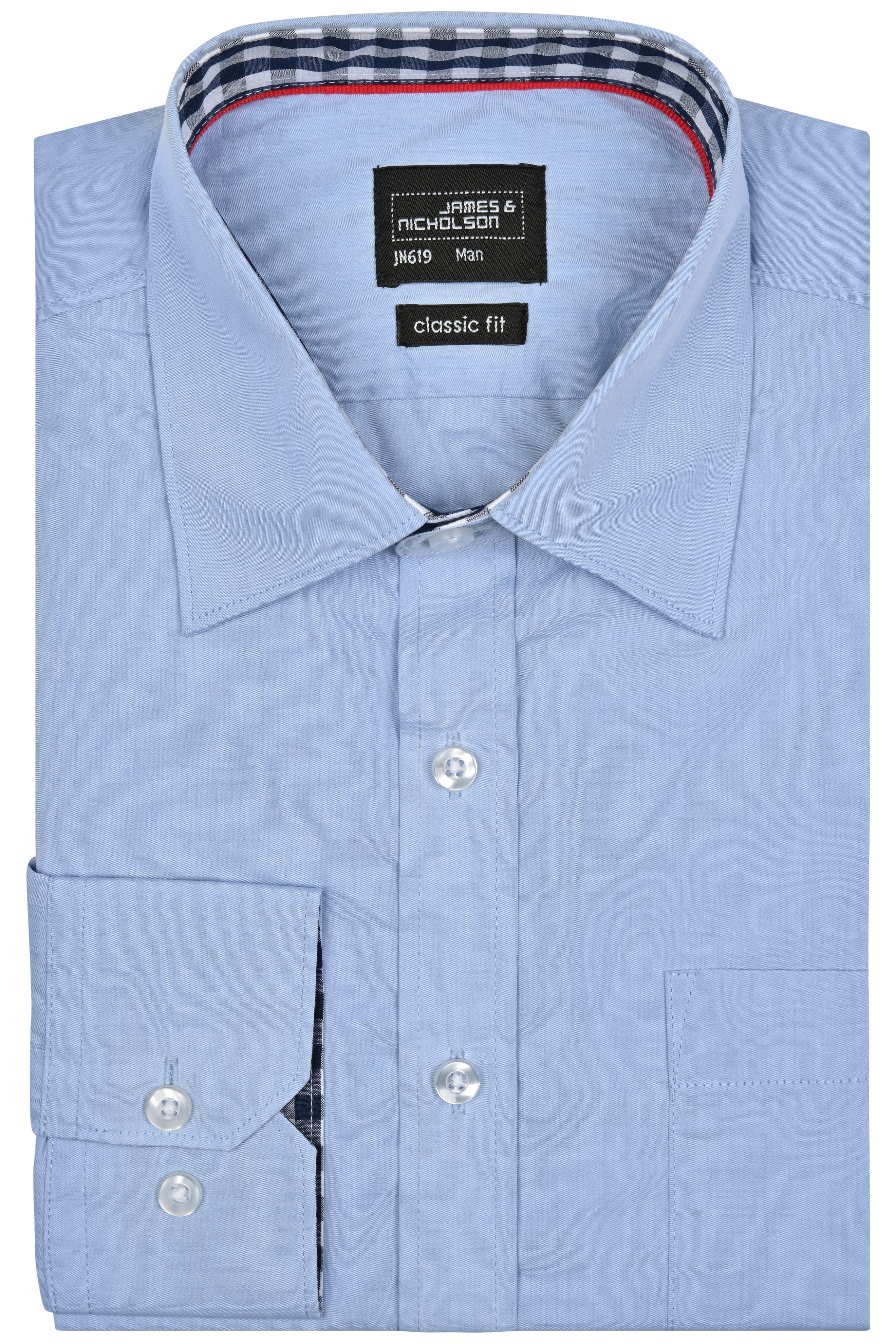 Men's Plain Shirt JN619 Modisches Shirt mit Karo-Einsätzen an Kragen und Manschette