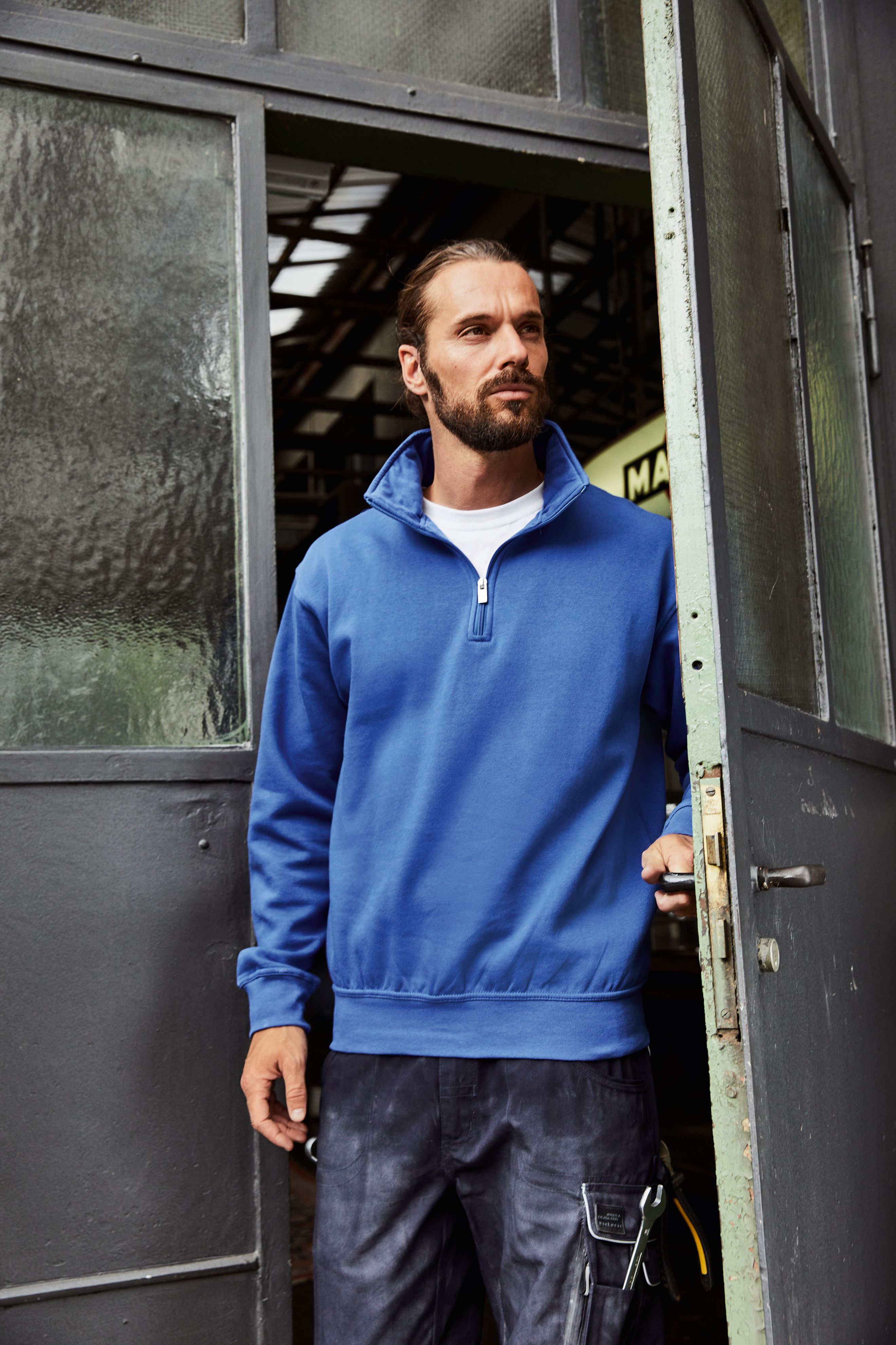 Workwear Half Zip Sweat JN831 Sweatshirt mit Stehkragen und Reißverschluss