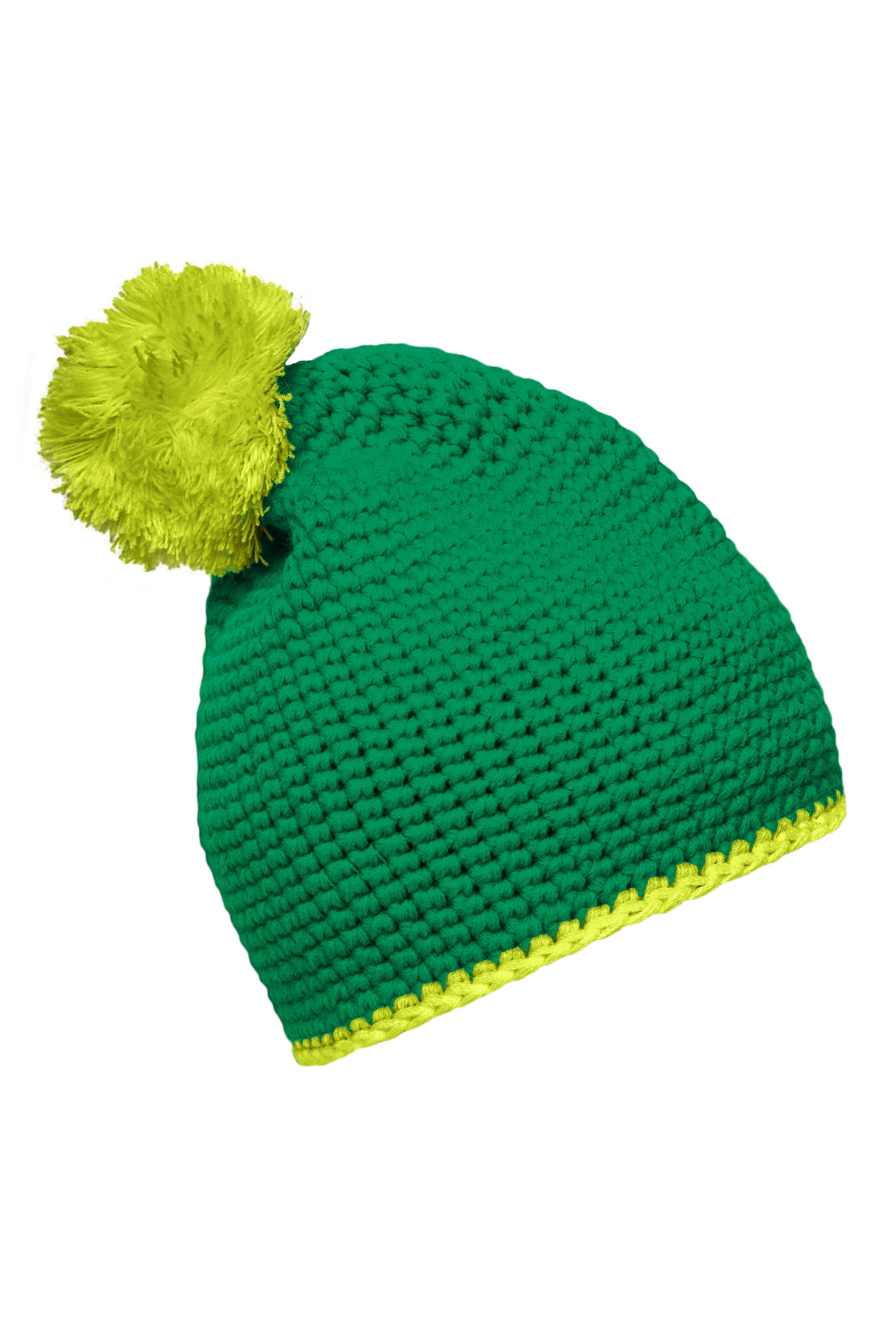 Pompon Hat with Contrast Stripe MB7964 Häkelmütze mit Kontrastrand und Pompon
