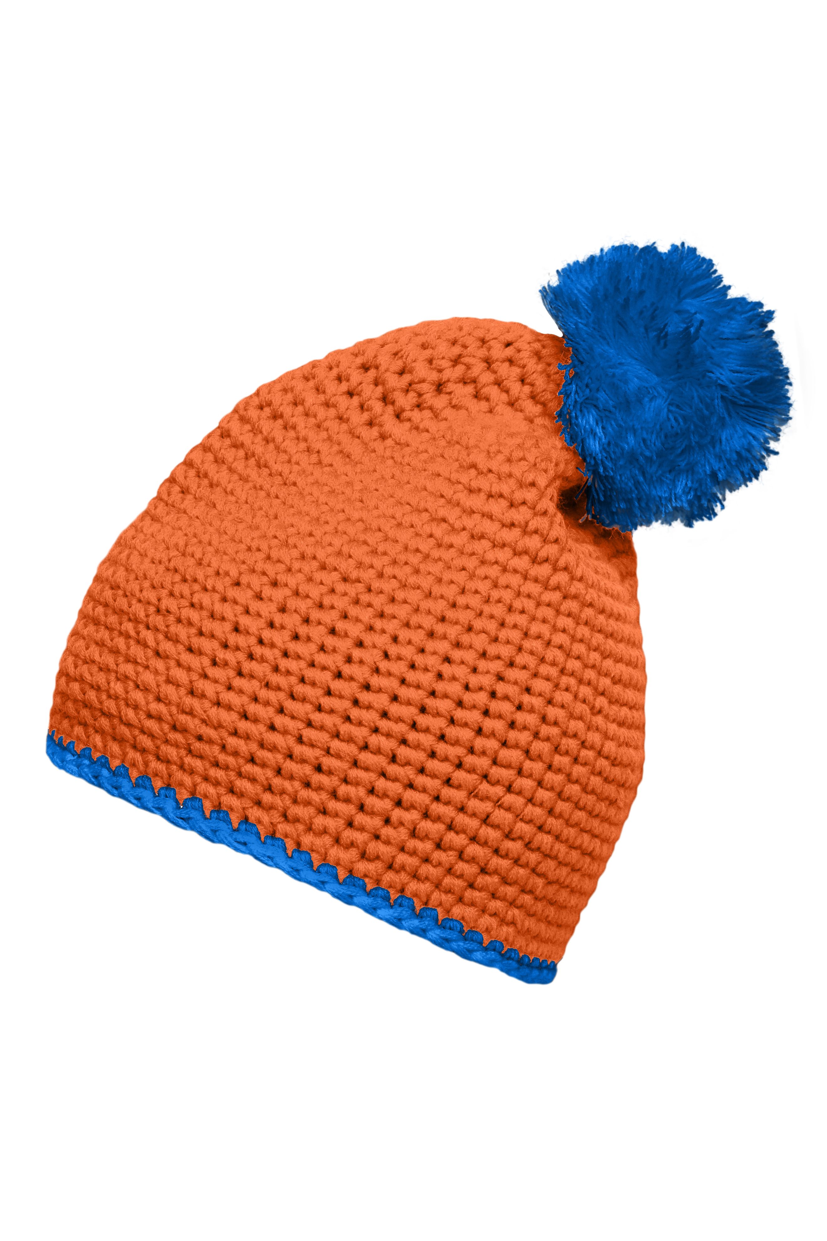 Pompon Hat with Contrast Stripe MB7964 Häkelmütze mit Kontrastrand und Pompon