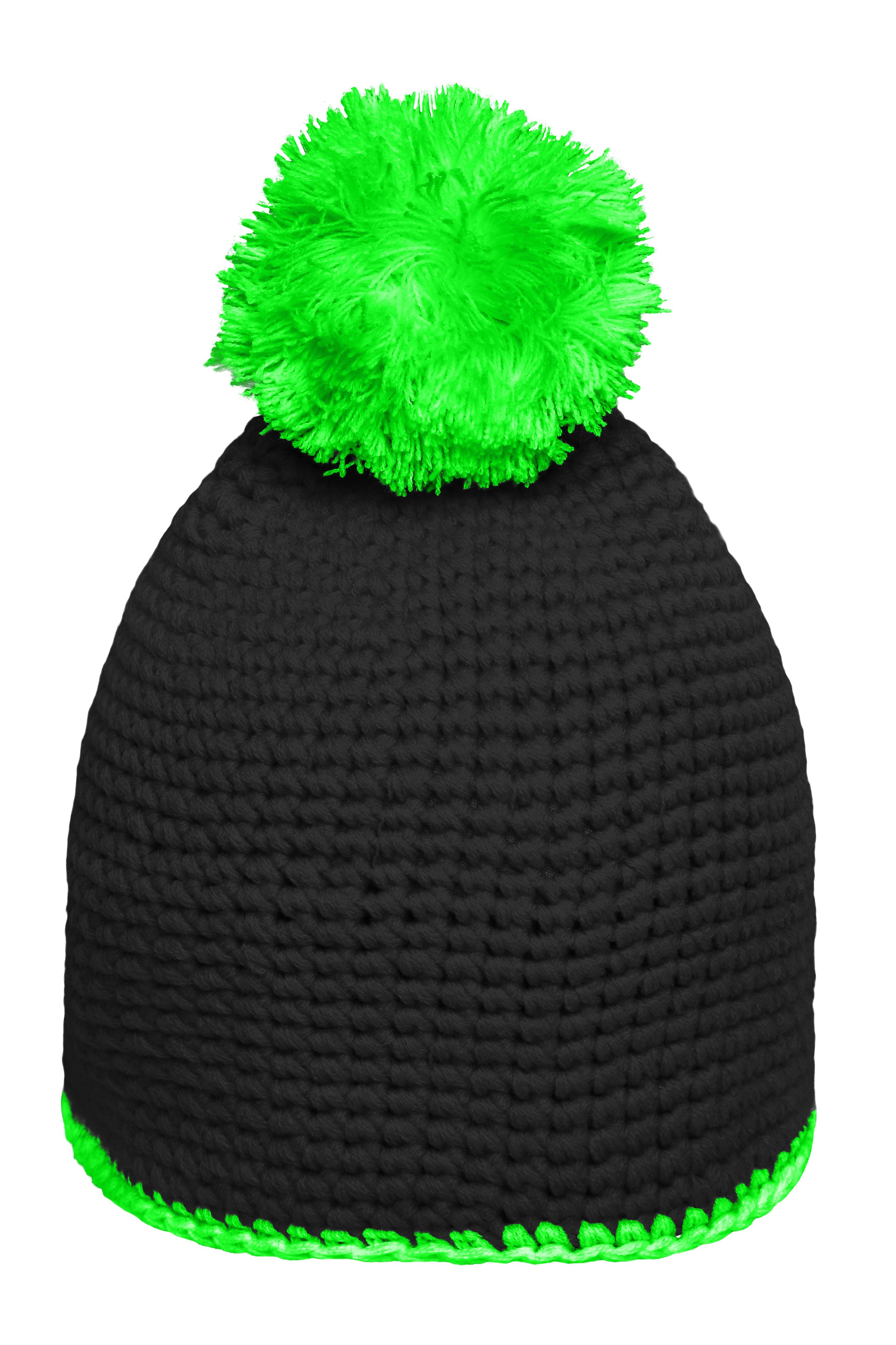 Pompon Hat with Contrast Stripe MB7964 Häkelmütze mit Kontrastrand und Pompon