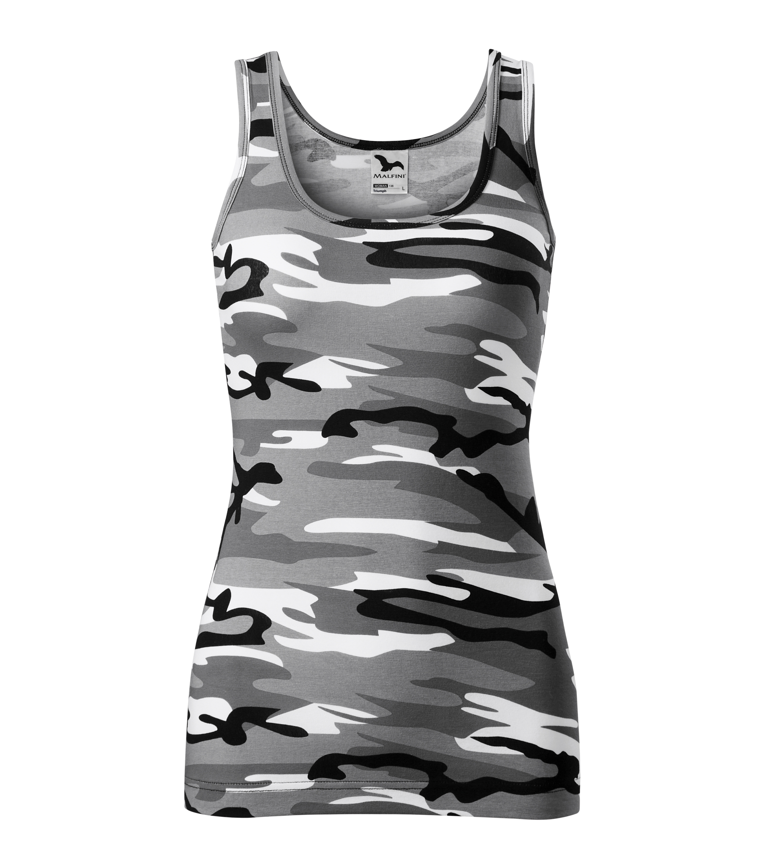 Damen Top Camouflage - CAMO TRIUMPH C36 - runder vertiefter Halsausschnitt und Stretch-Material für Formbeständigkeit - Longtops Damen lang auch als Gym Top Damen 