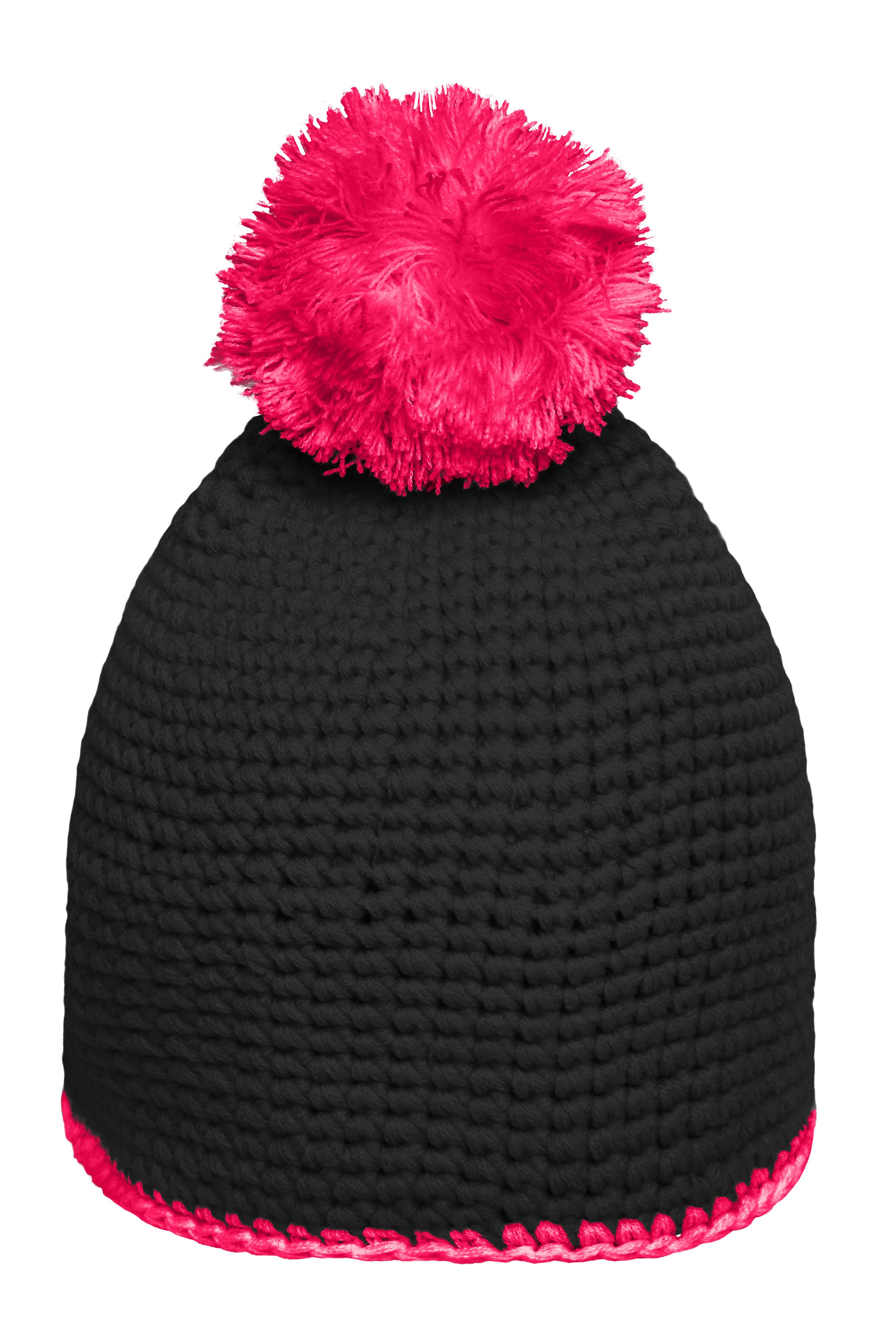 Pompon Hat with Contrast Stripe MB7964 Häkelmütze mit Kontrastrand und Pompon