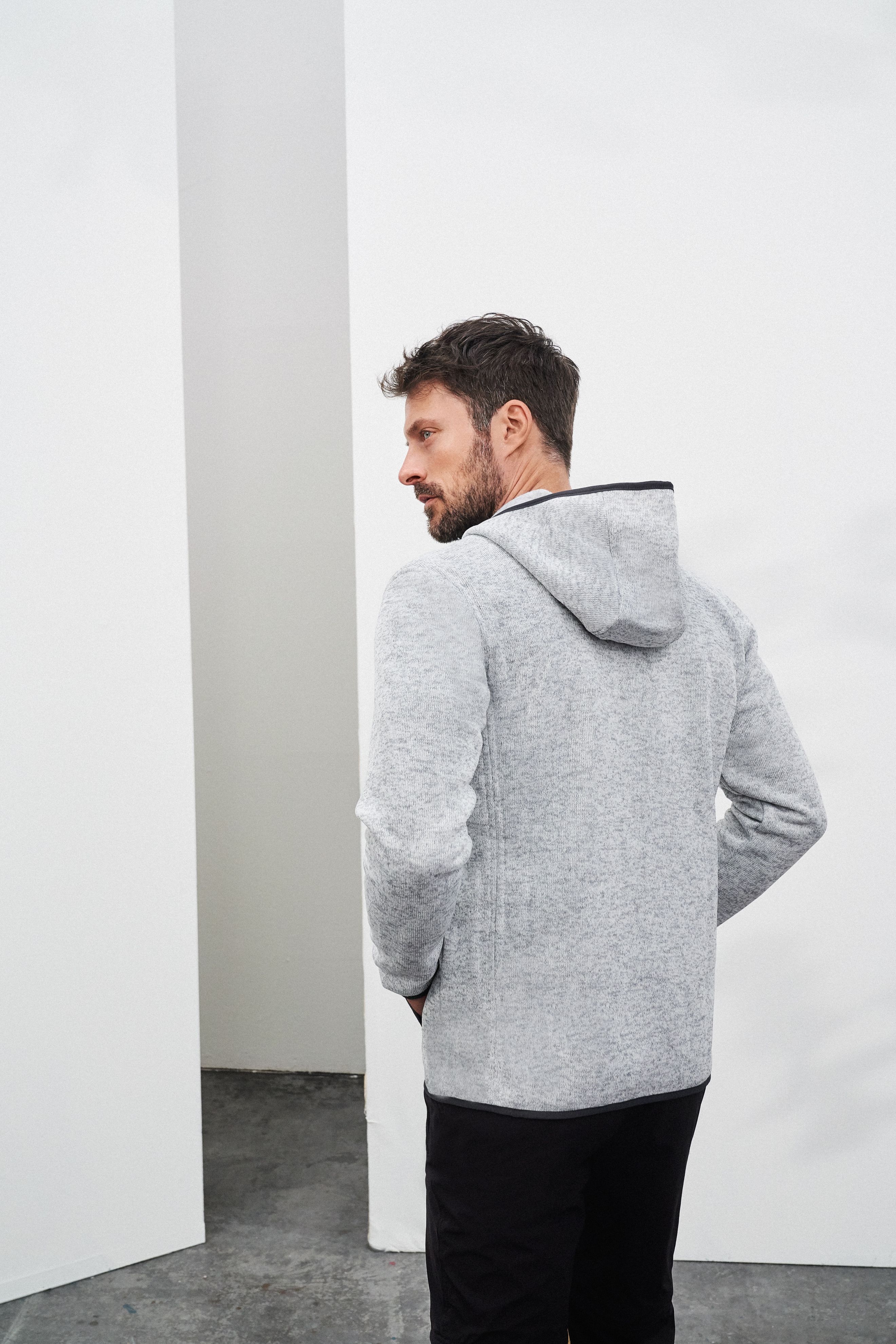 Men's Knitted Fleece Hoody JN589 Kapuzenjacke aus Strickfleece in Melangeoptik