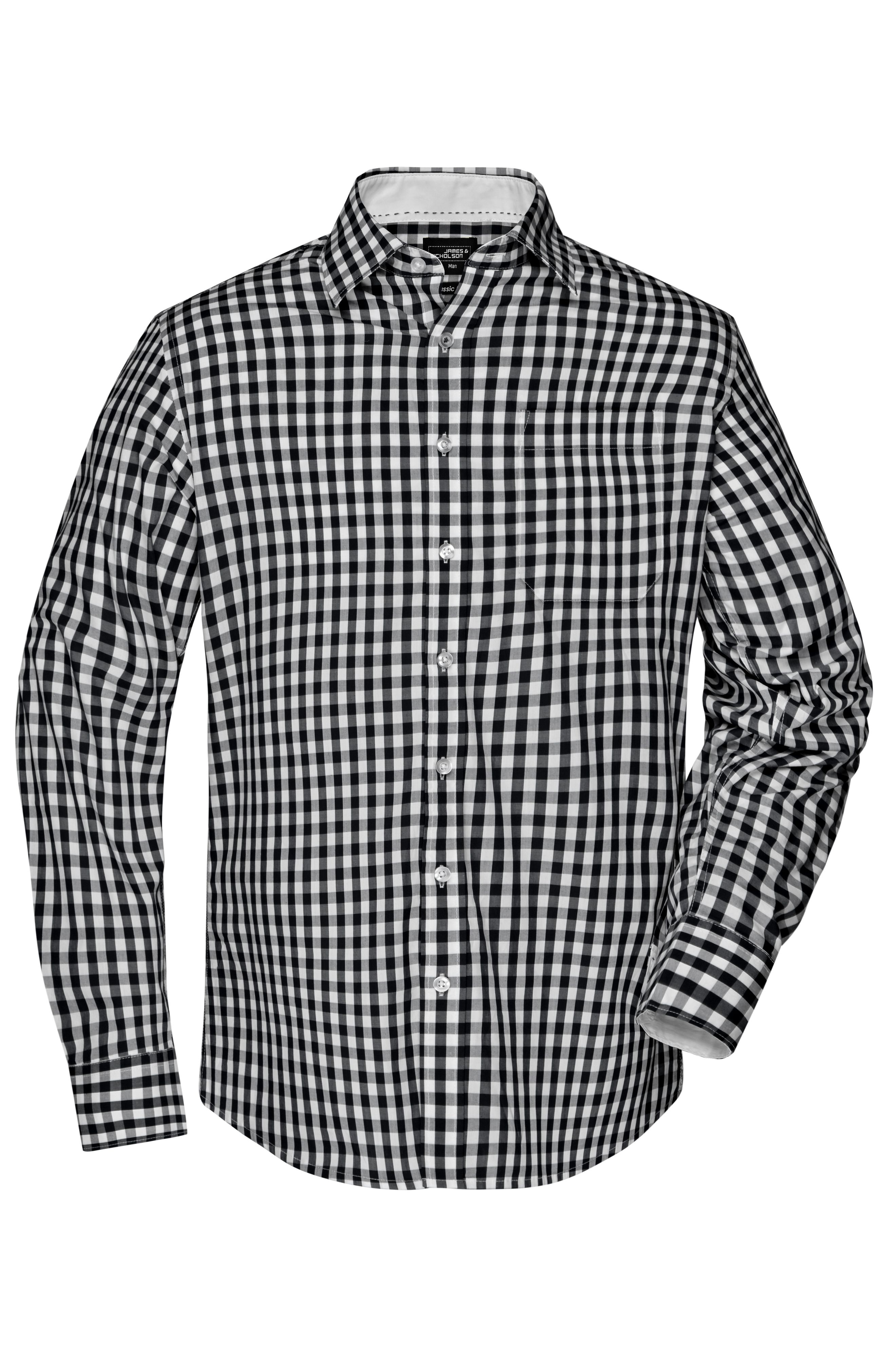 Men's Checked Shirt JN617 Modisches Karoshirt mit Uni-Einsätzen an Kragen und Manschette