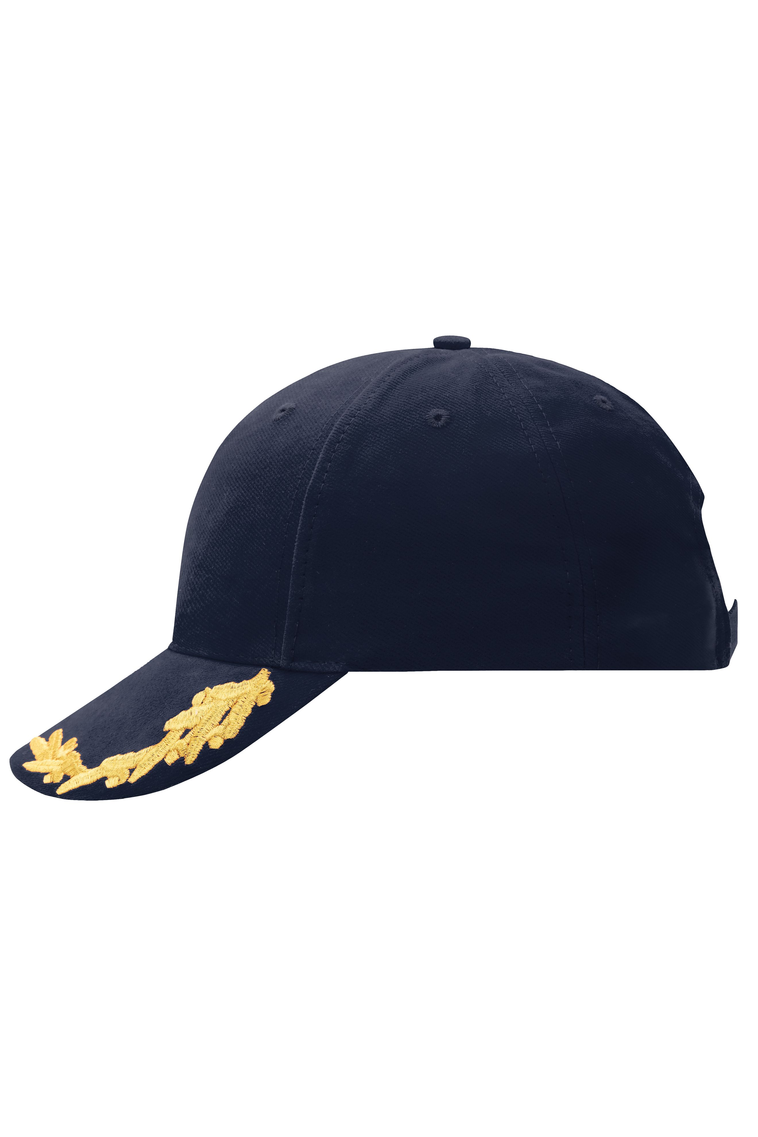 6 Panel VIP Cap MB6121 Extravagantes Cap mit Eichenlaub-Stickerei in Lurex auf dem Schild