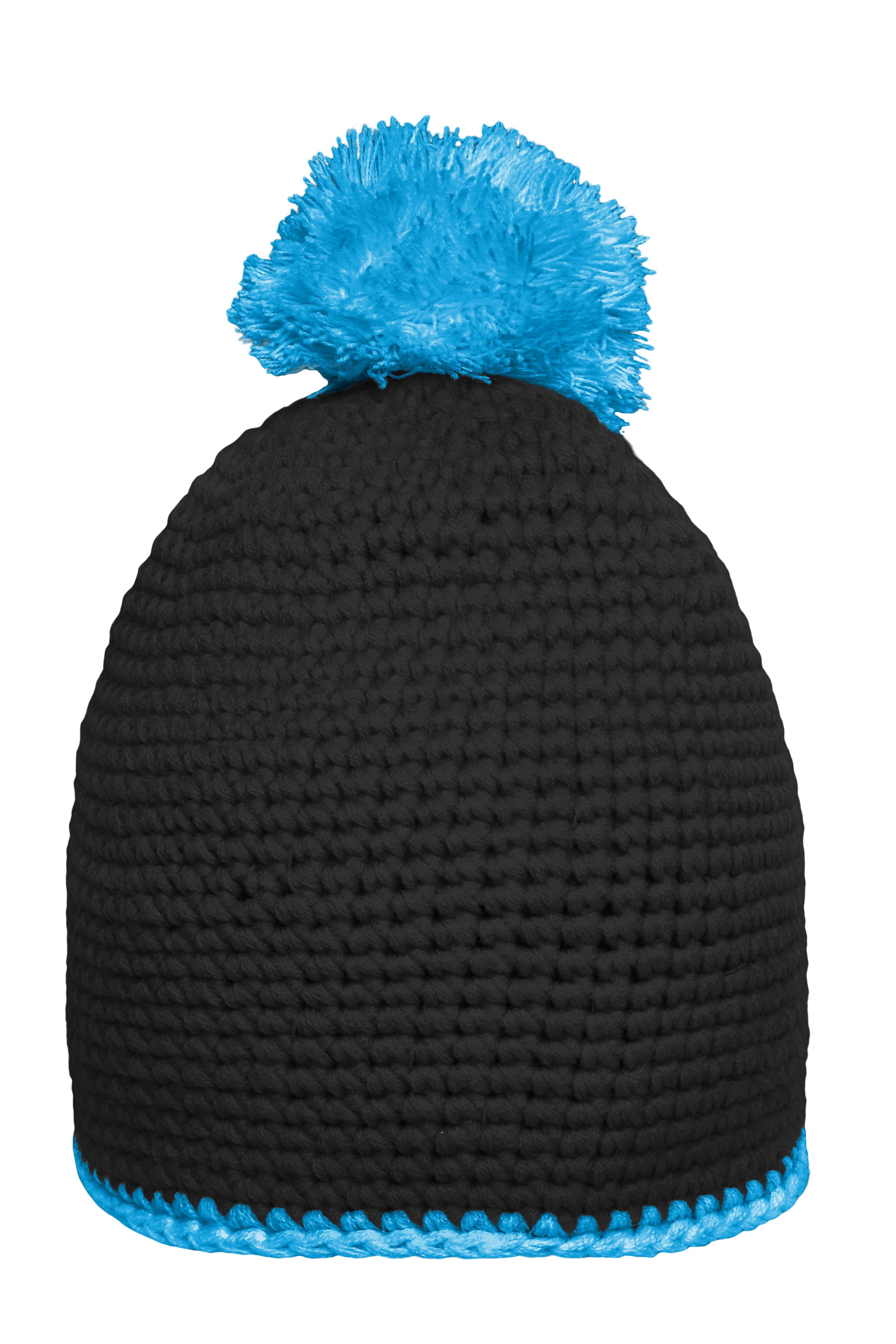 Pompon Hat with Contrast Stripe MB7964 Häkelmütze mit Kontrastrand und Pompon