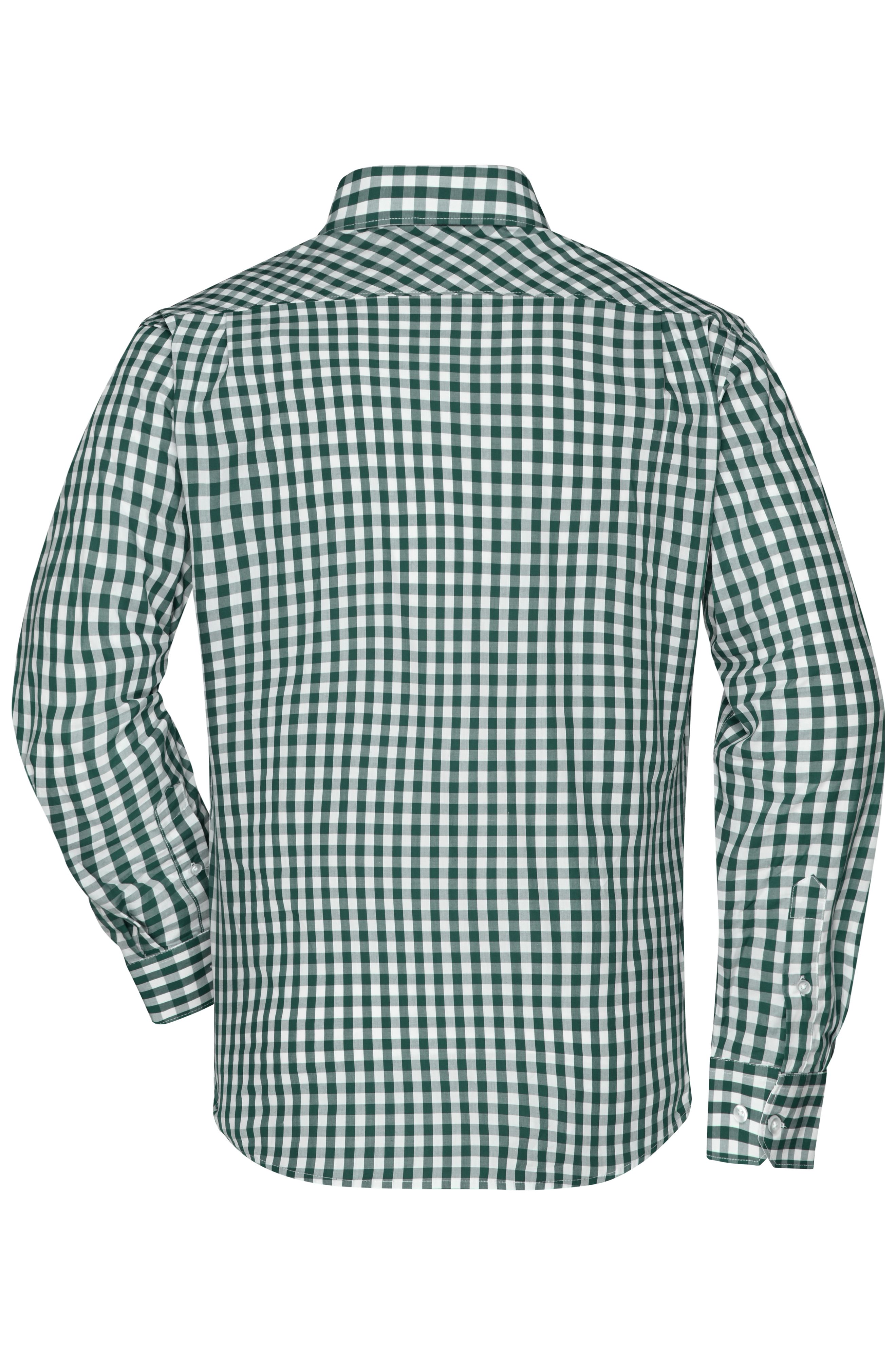 Men's Checked Shirt JN617 Modisches Karoshirt mit Uni-Einsätzen an Kragen und Manschette