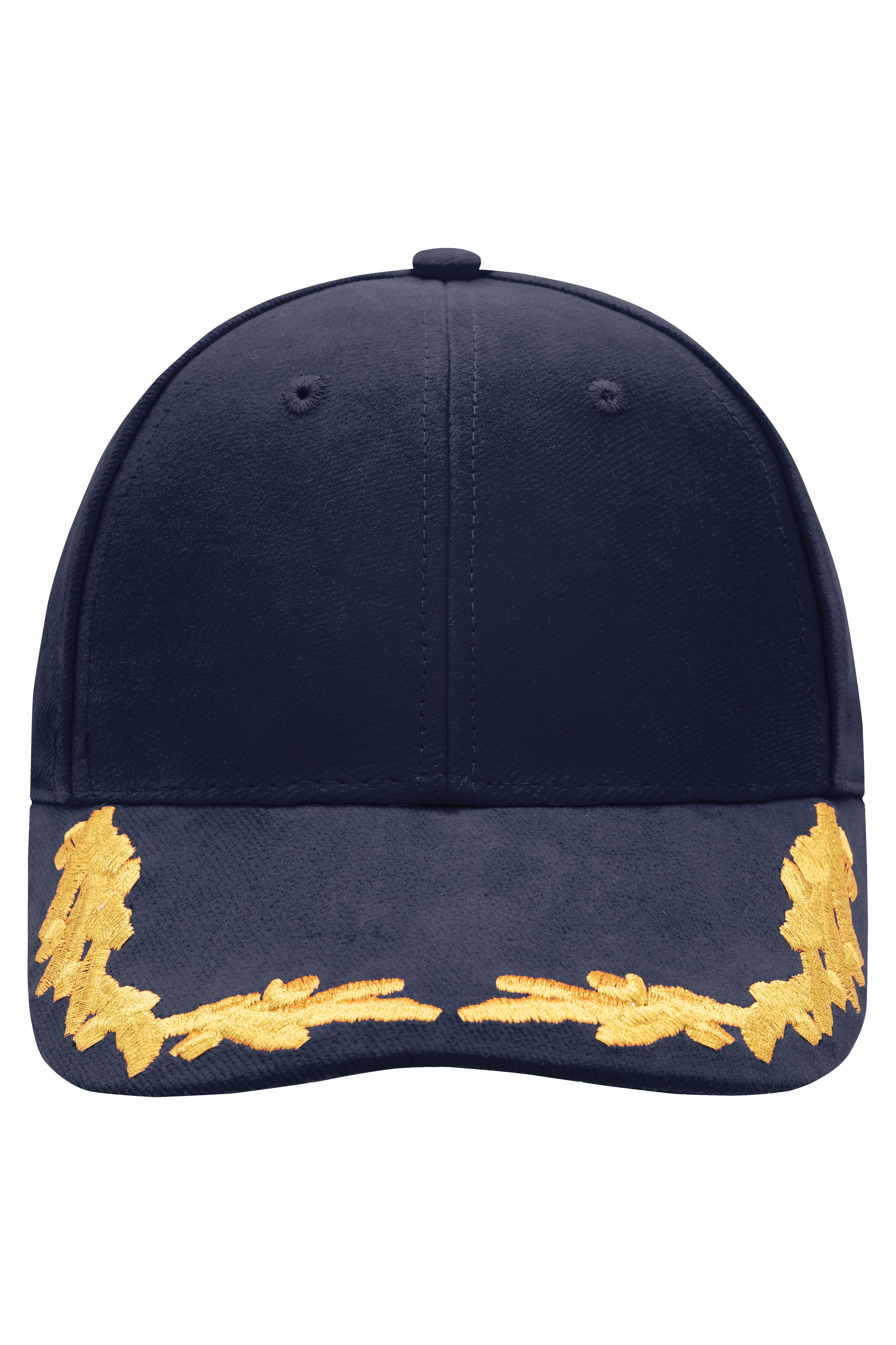 6 Panel VIP Cap MB6121 Extravagantes Cap mit Eichenlaub-Stickerei in Lurex auf dem Schild