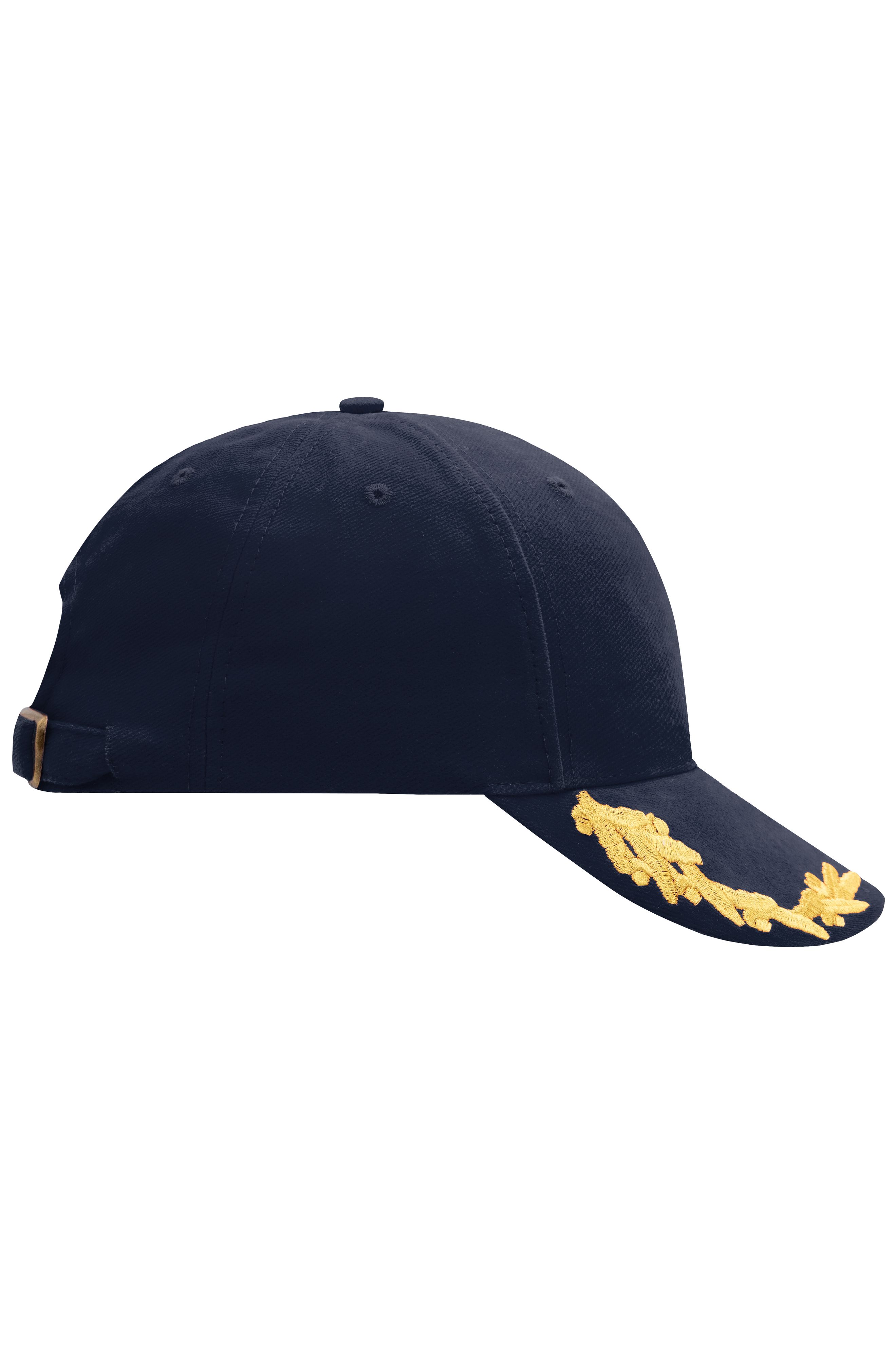 6 Panel VIP Cap MB6121 Extravagantes Cap mit Eichenlaub-Stickerei in Lurex auf dem Schild