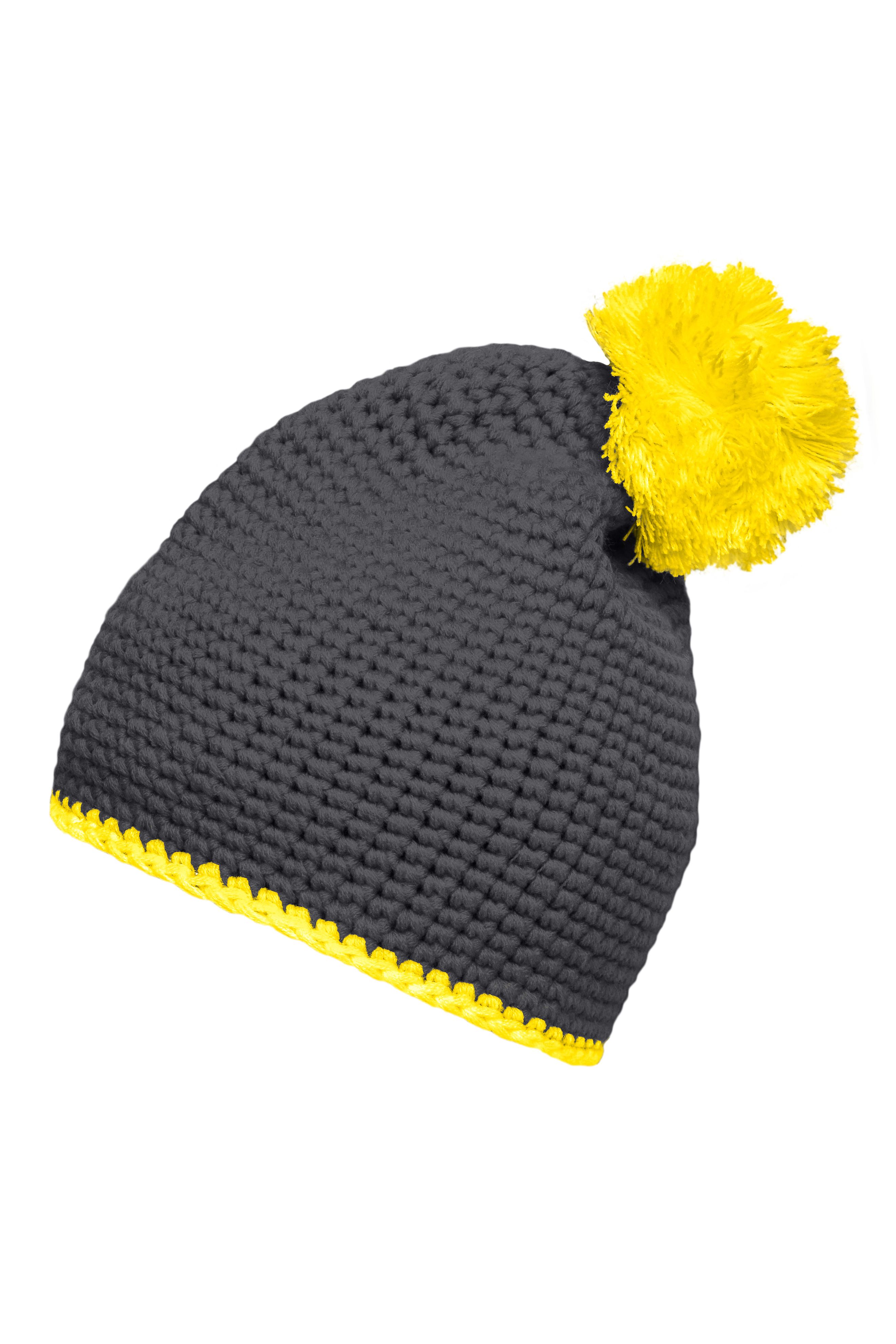 Pompon Hat with Contrast Stripe MB7964 Häkelmütze mit Kontrastrand und Pompon
