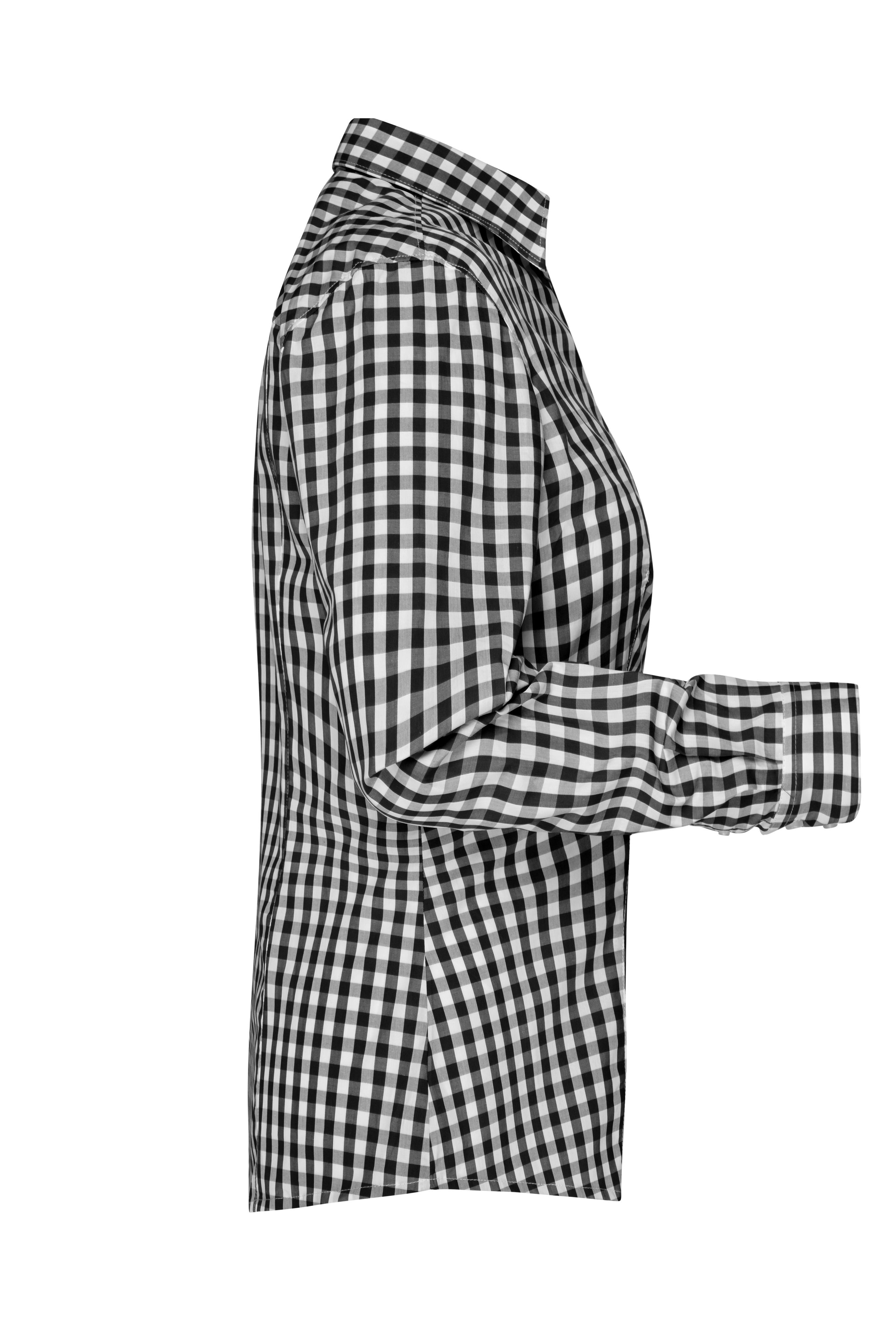 Ladies' Checked Blouse JN616 Modisches Karoshirt mit Uni-Einsätzen an Kragen und Manschette
