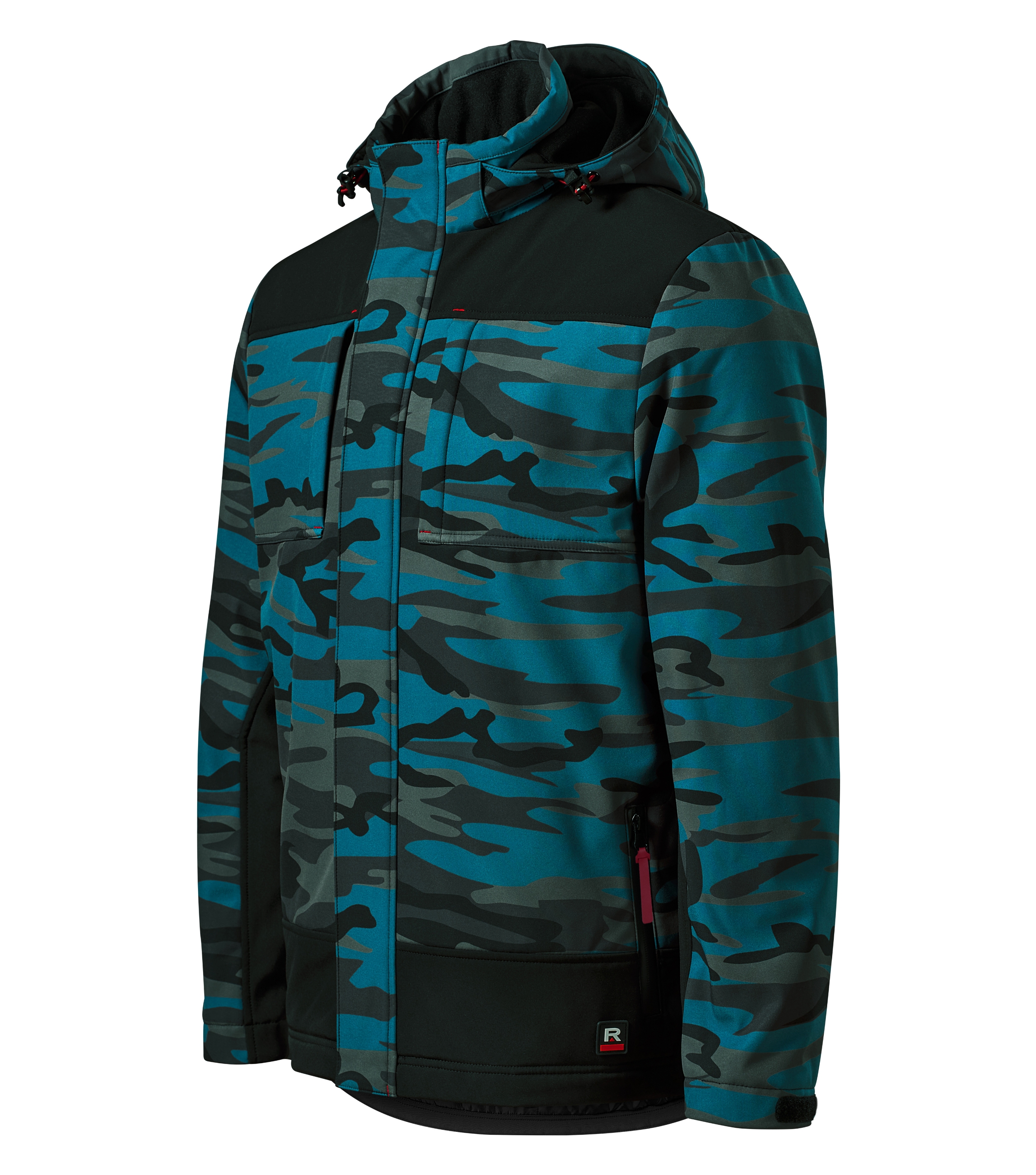 Winterjacke für Herren - VERTEX CAMO W56 - 3-lagiges warmes Softshell mit Membran und abnehmbare, verstellbare Kapuze mit Futter - warme Softshelljacke Outdoor