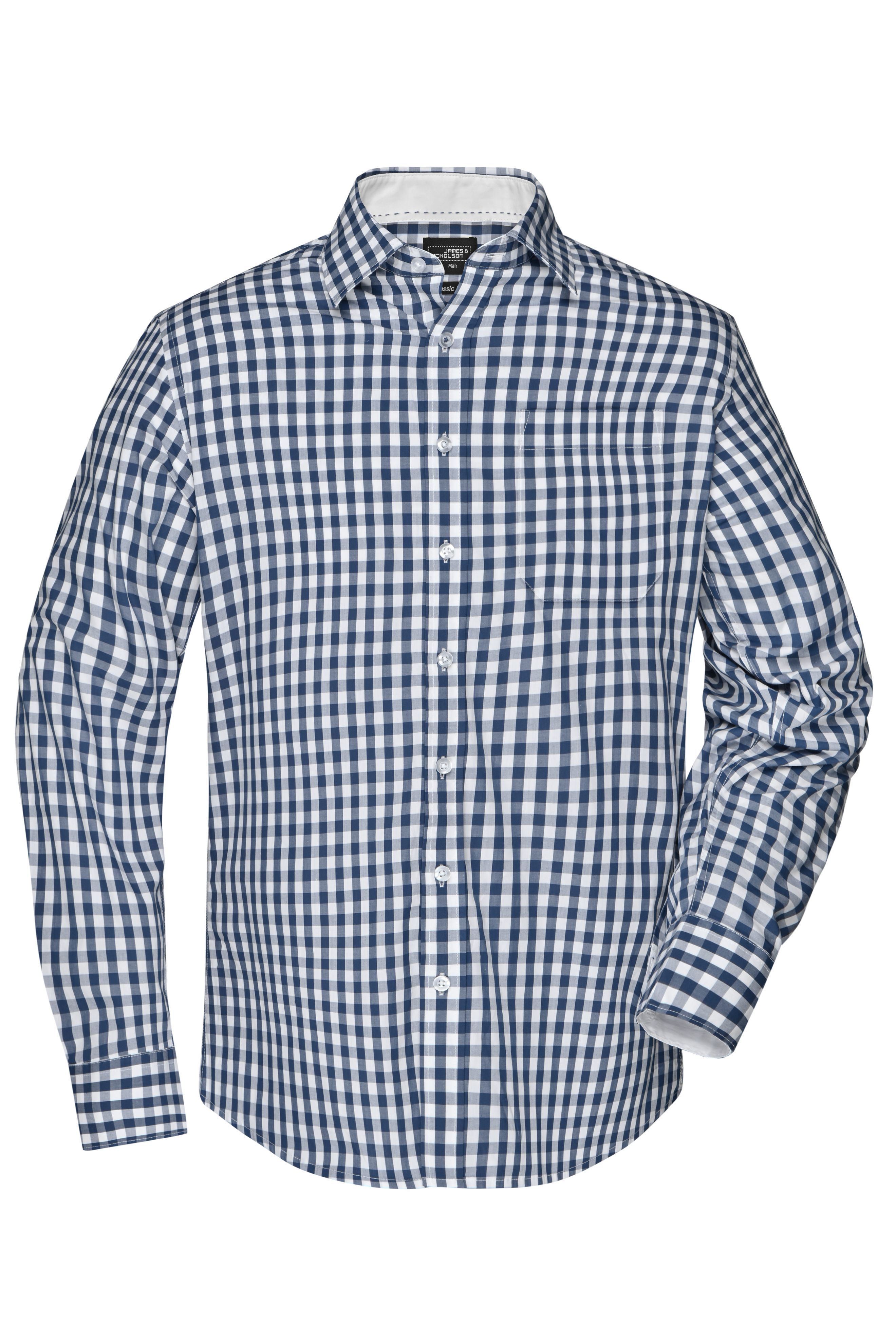 Men's Checked Shirt JN617 Modisches Karoshirt mit Uni-Einsätzen an Kragen und Manschette