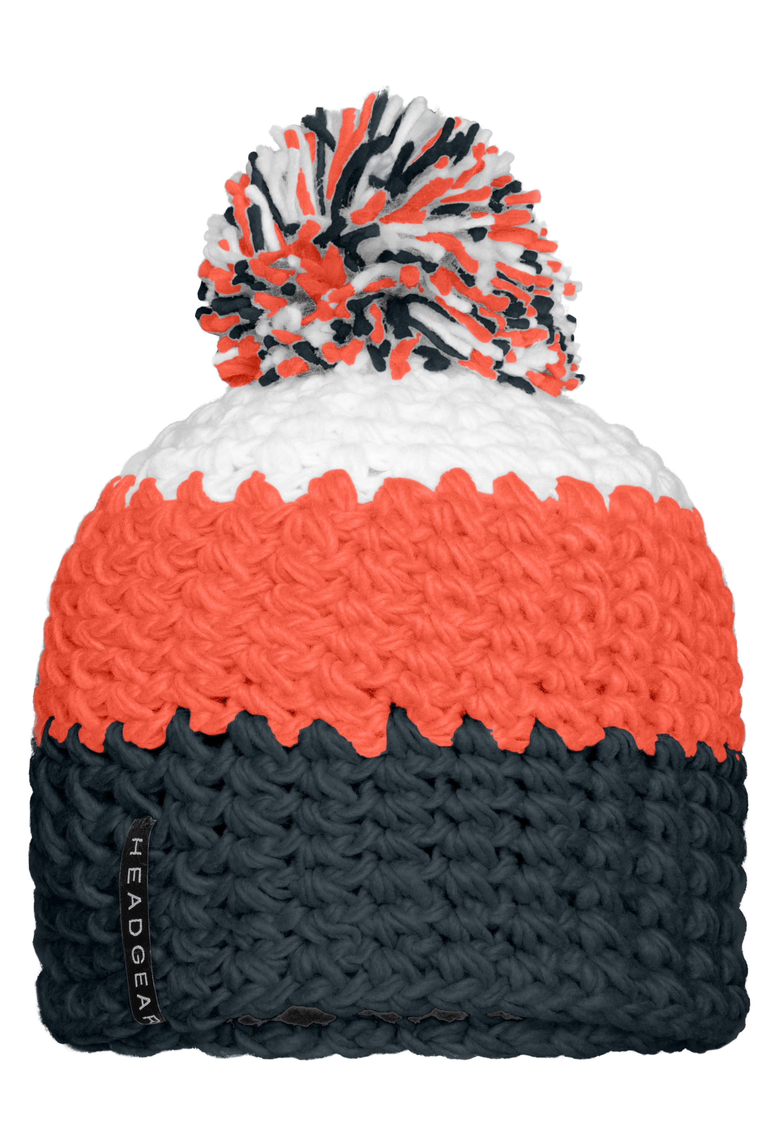 Crocheted Cap with Pompon MB7940 Angesagte 3-farbige Häkelmütze mit Pompon