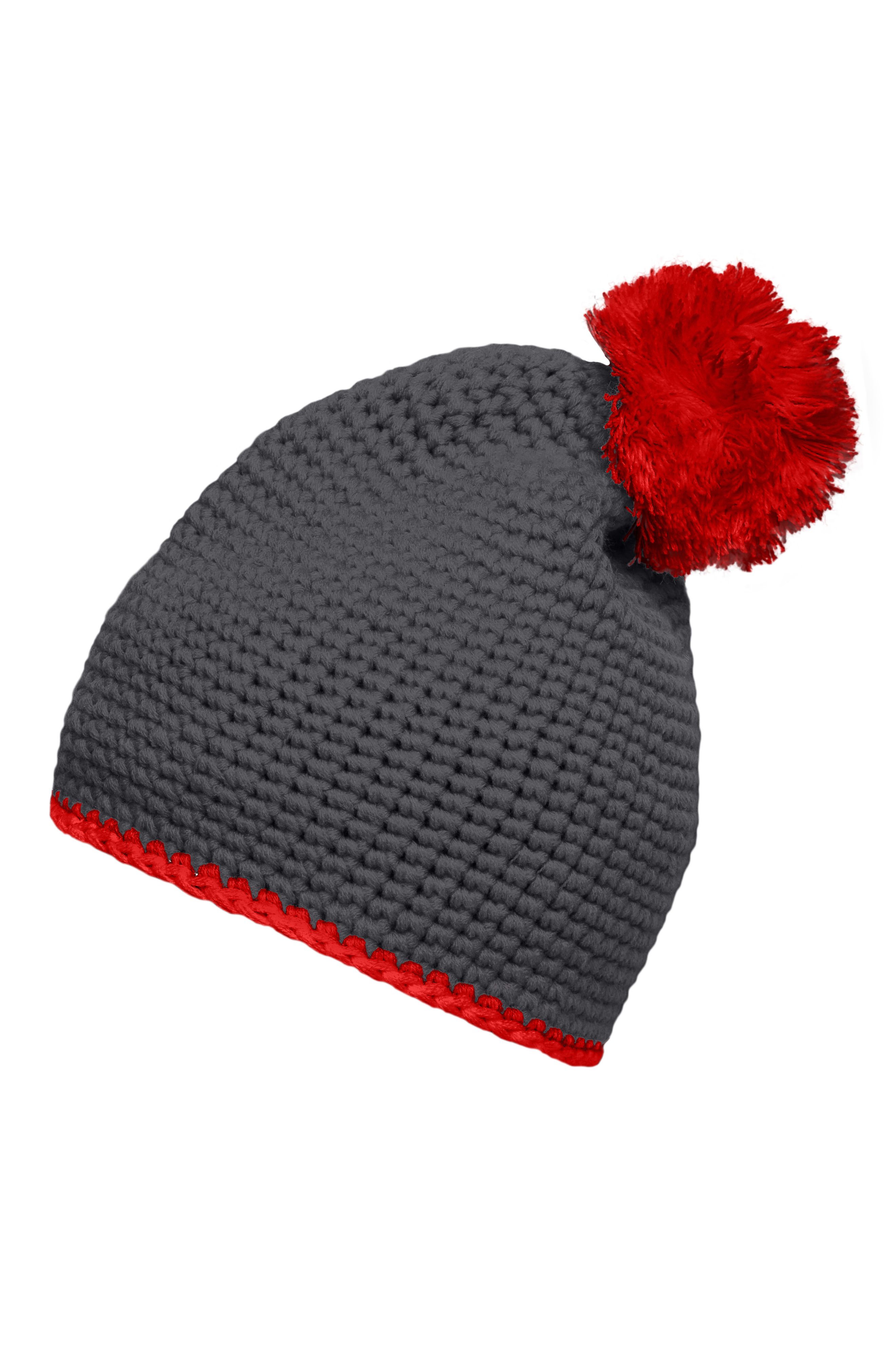 Pompon Hat with Contrast Stripe MB7964 Häkelmütze mit Kontrastrand und Pompon