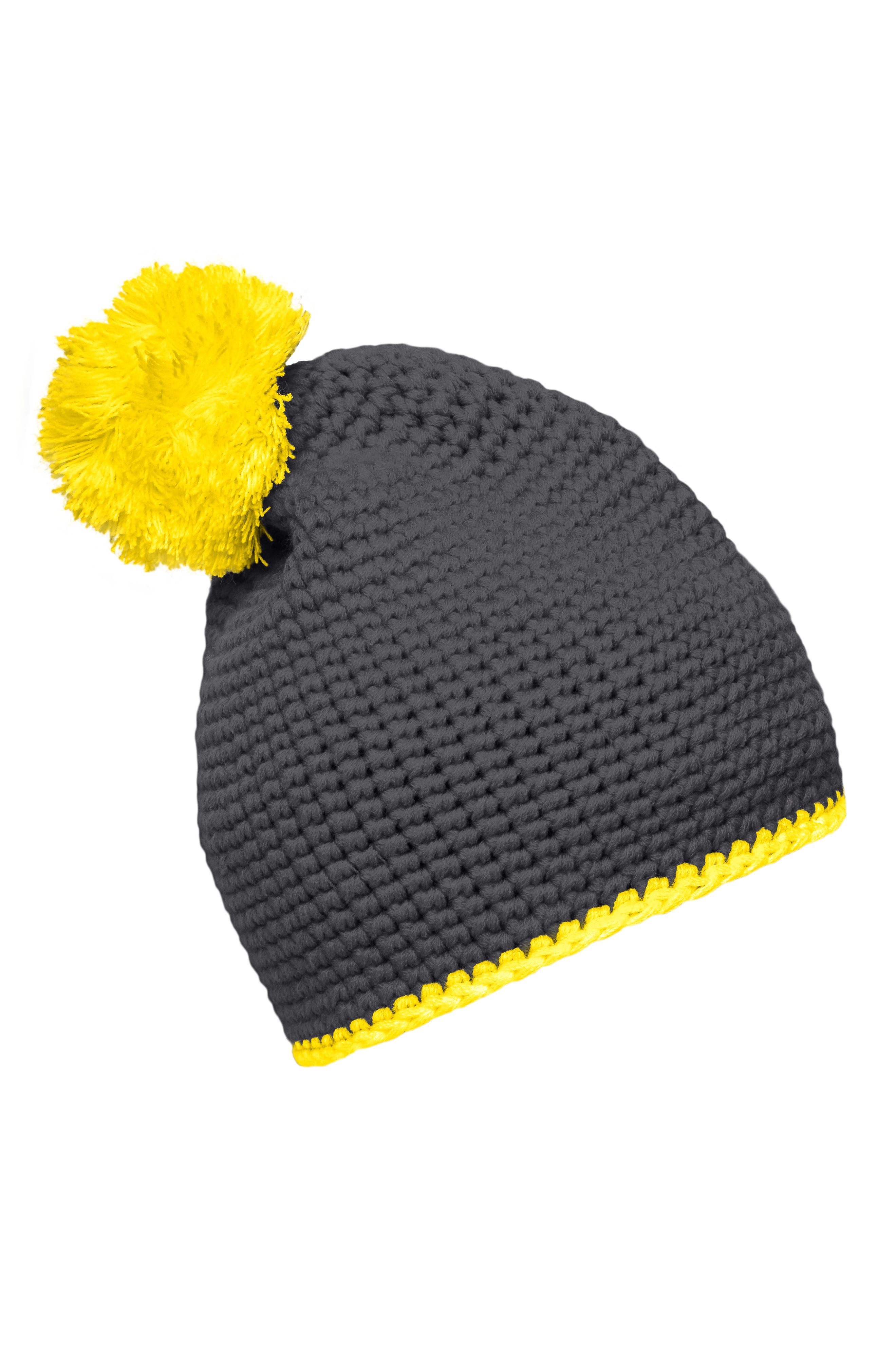Pompon Hat with Contrast Stripe MB7964 Häkelmütze mit Kontrastrand und Pompon