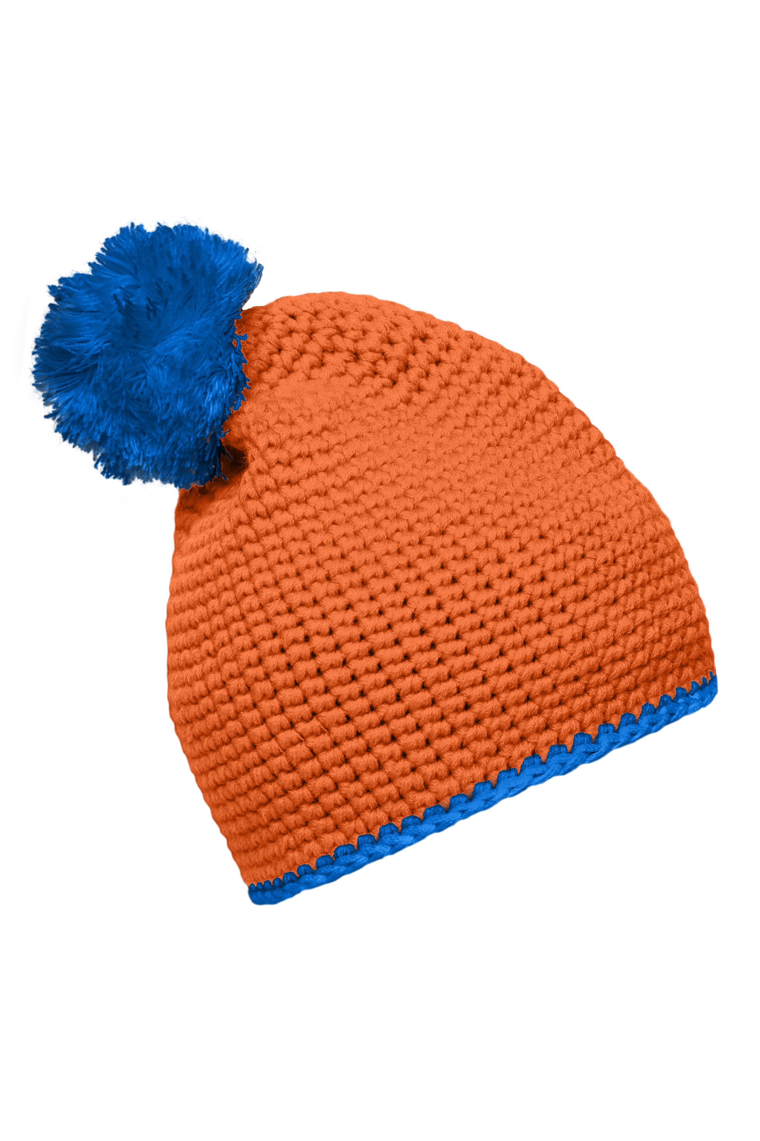 Pompon Hat with Contrast Stripe MB7964 Häkelmütze mit Kontrastrand und Pompon