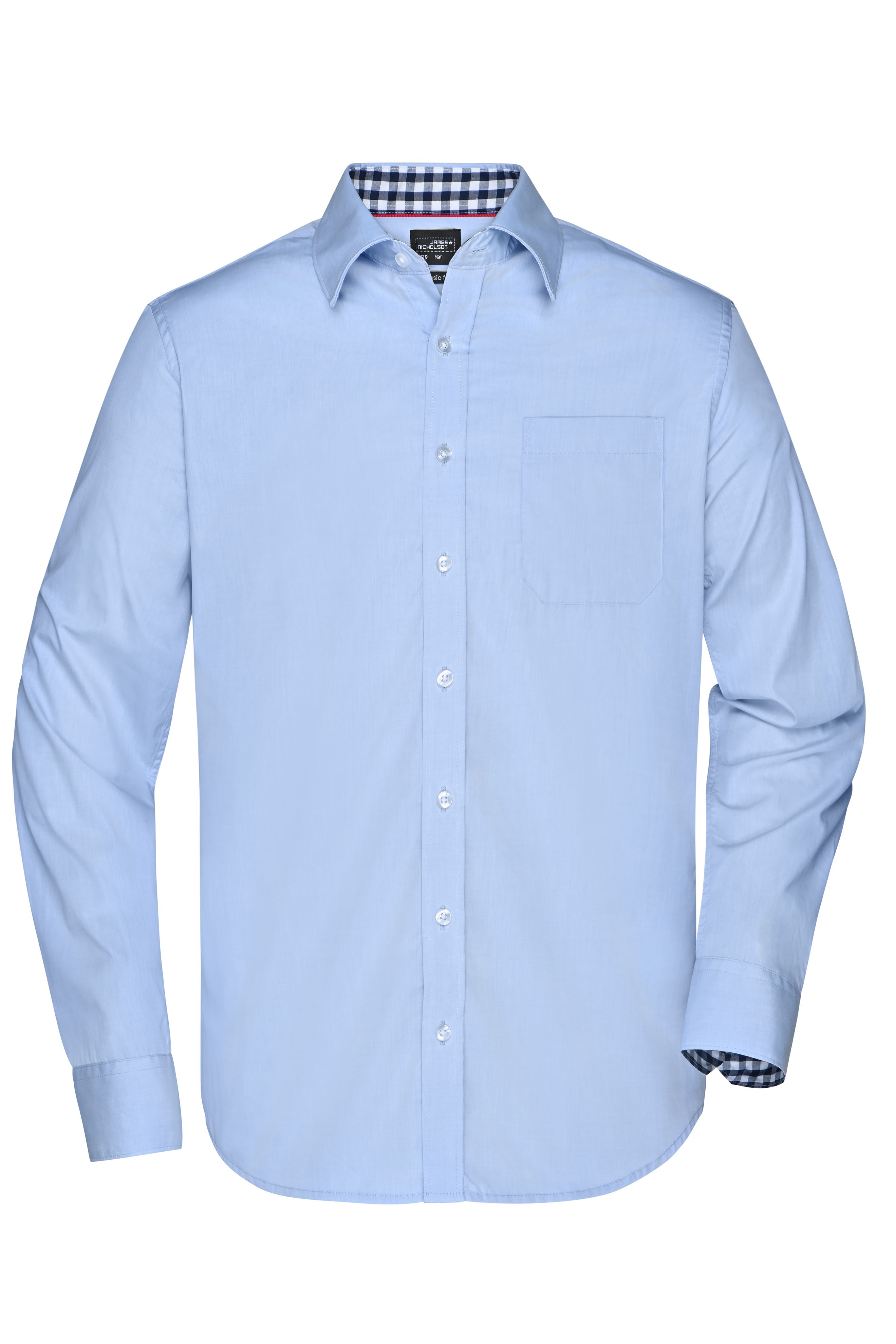 Men's Plain Shirt JN619 Modisches Shirt mit Karo-Einsätzen an Kragen und Manschette