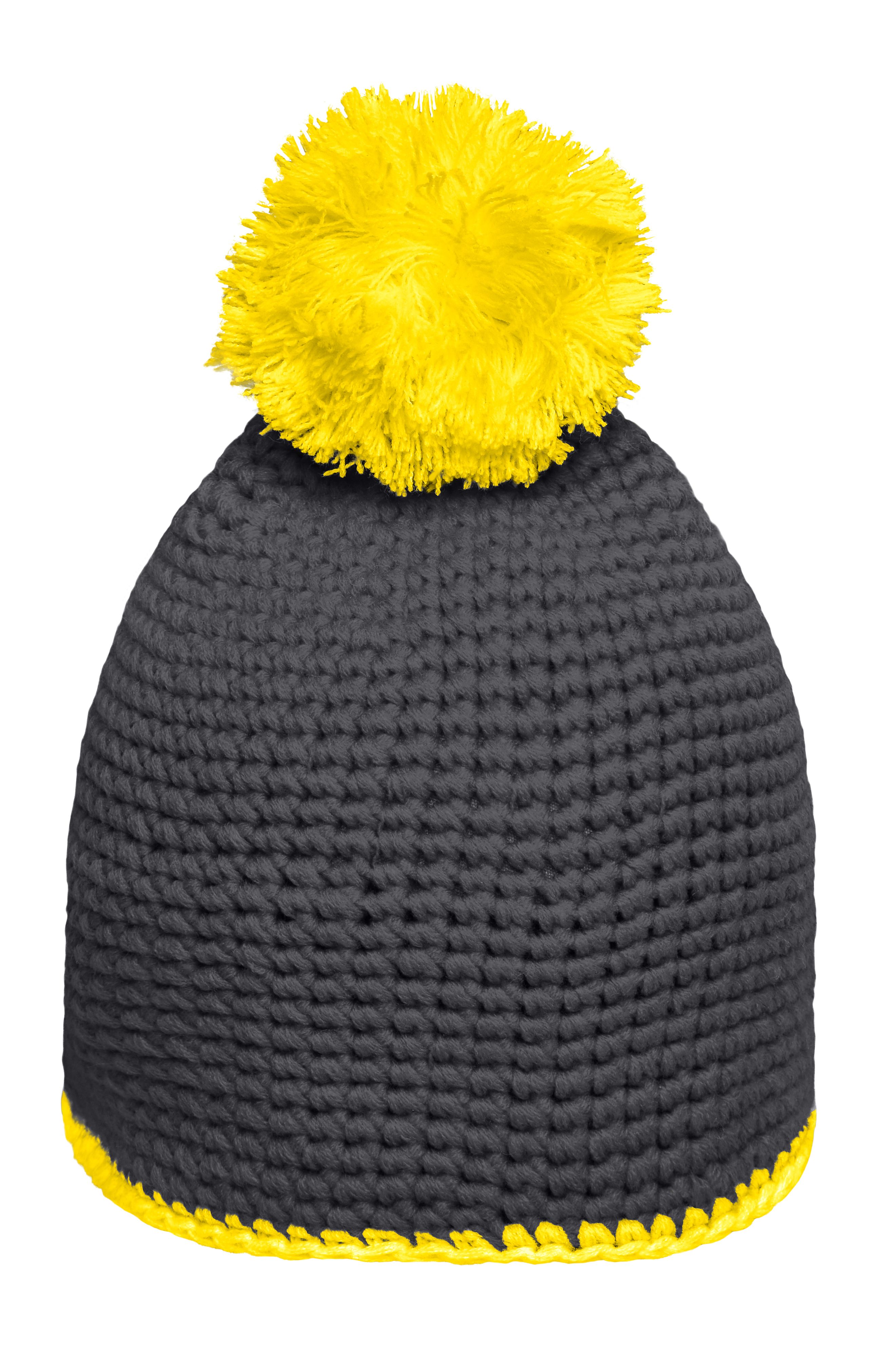 Pompon Hat with Contrast Stripe MB7964 Häkelmütze mit Kontrastrand und Pompon