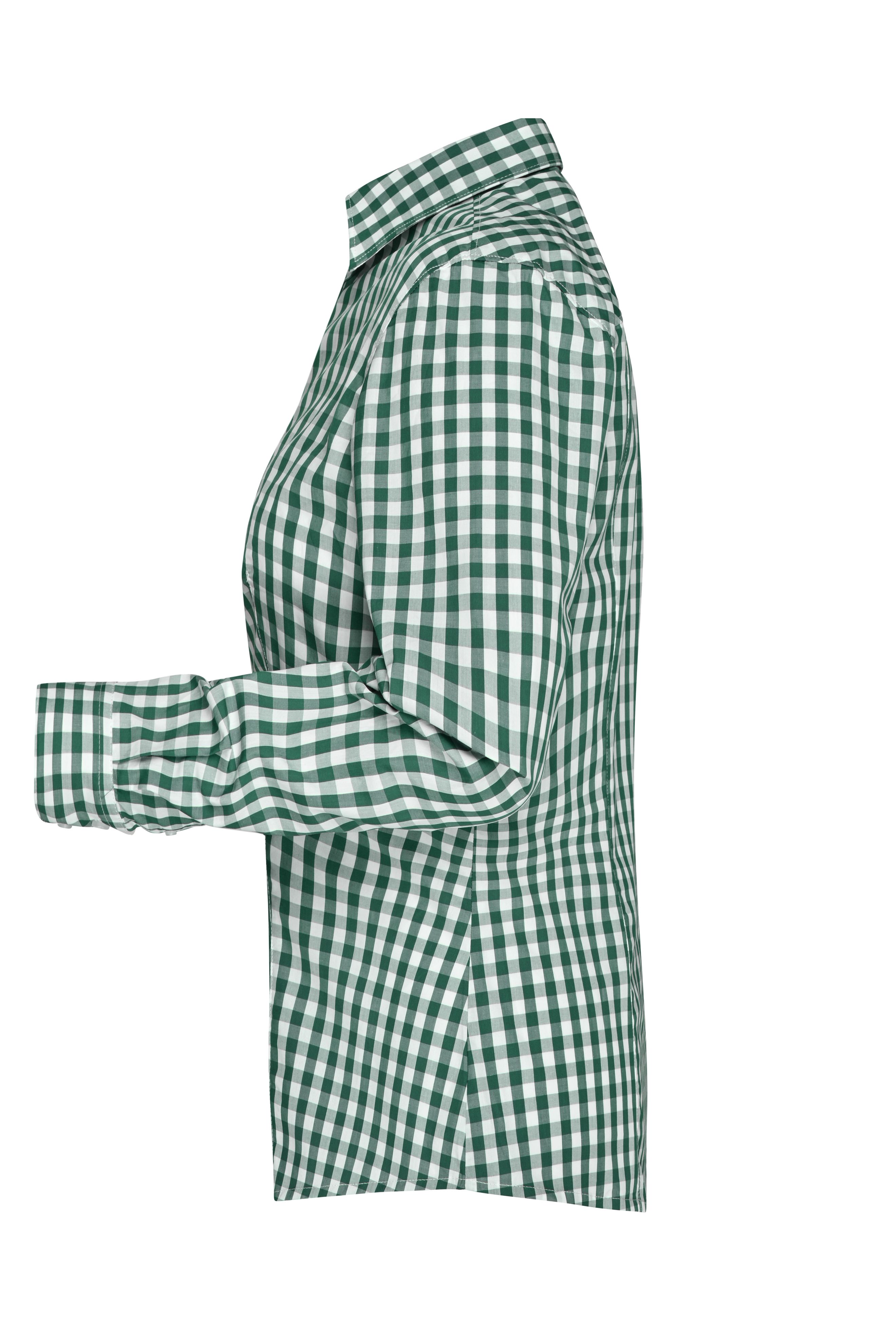 Ladies' Checked Blouse JN616 Modisches Karoshirt mit Uni-Einsätzen an Kragen und Manschette