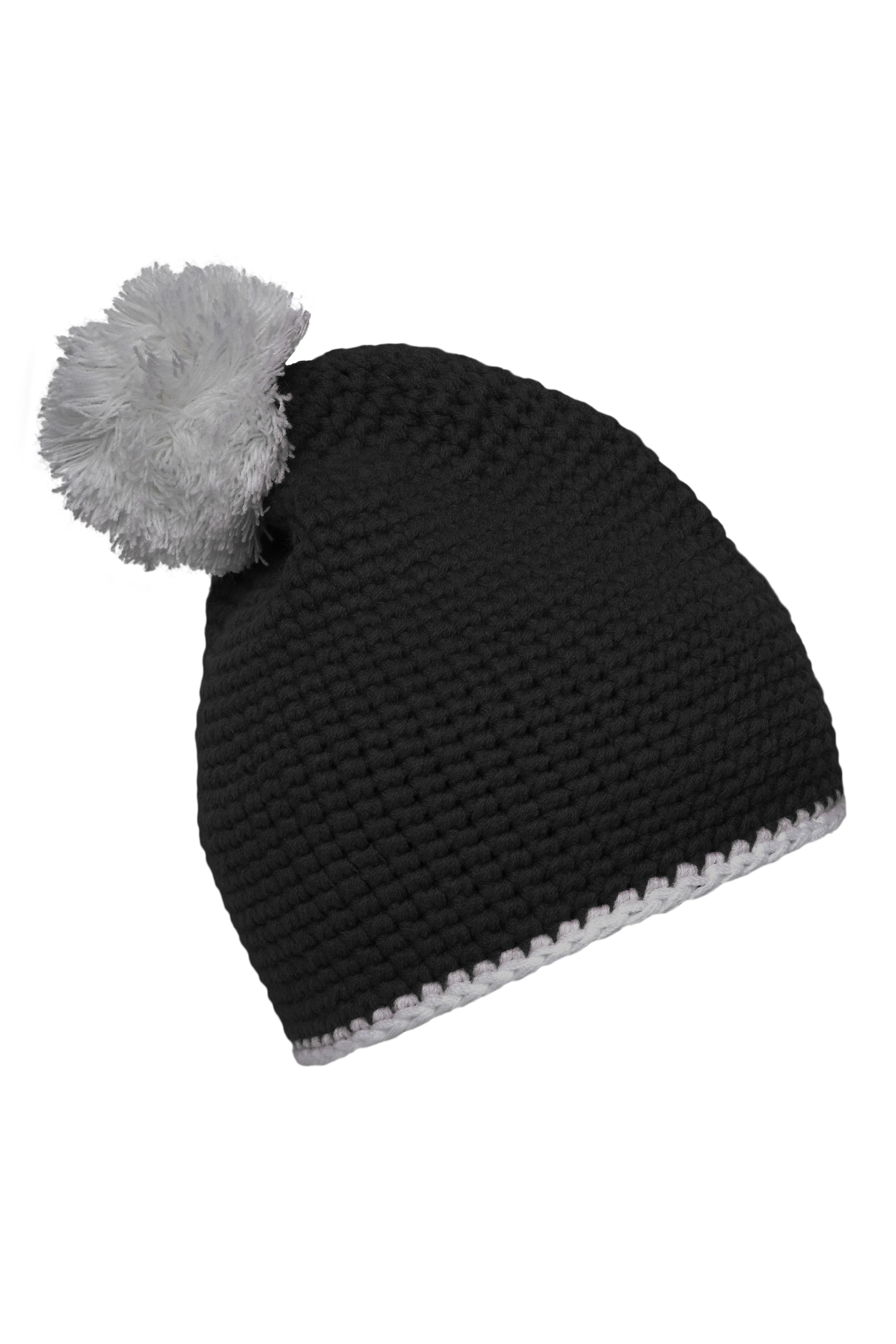 Pompon Hat with Contrast Stripe MB7964 Häkelmütze mit Kontrastrand und Pompon