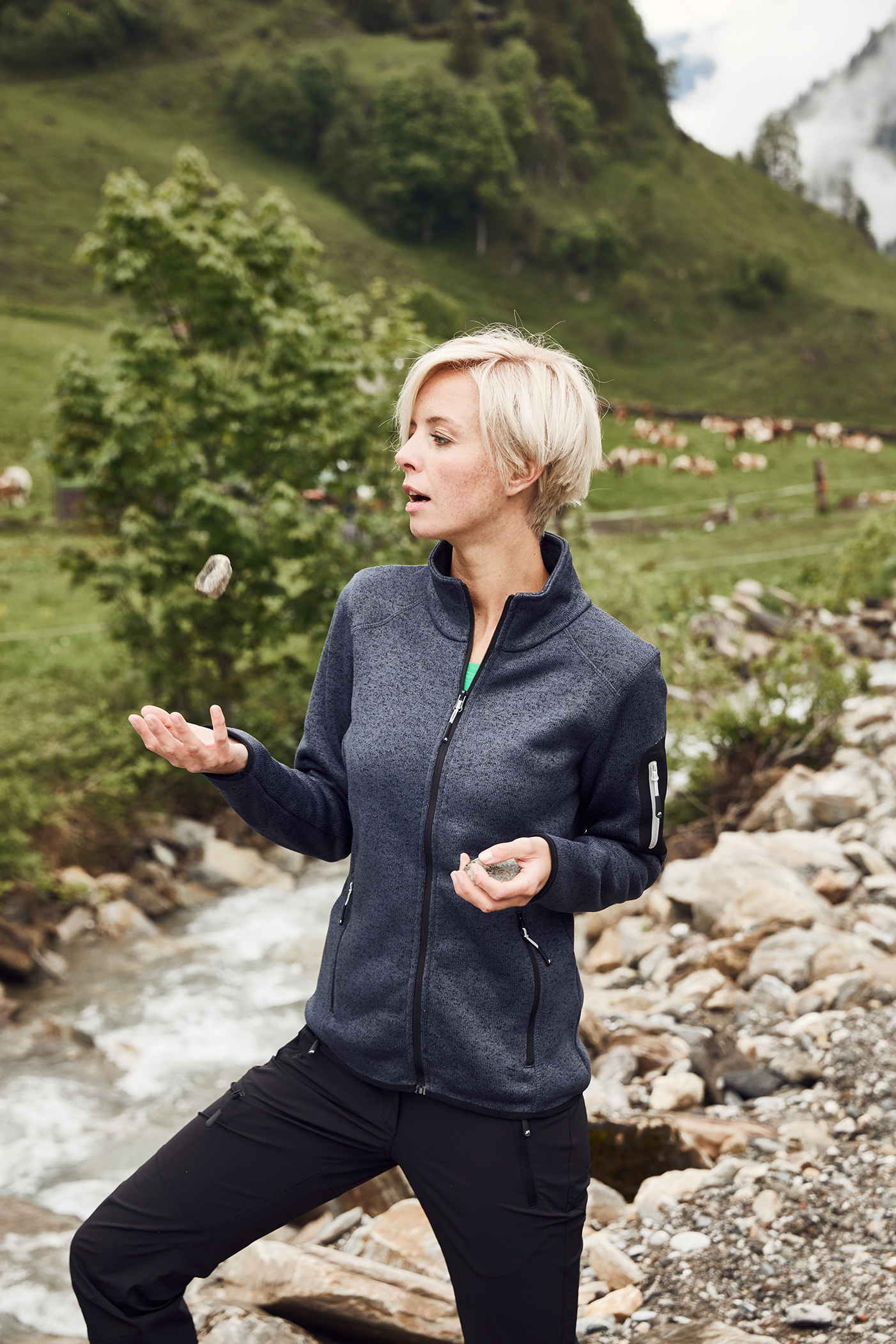 Ladies' Knitted Fleece Jacket JN761 Modische Strickfleece Jacke mit Stehkragen