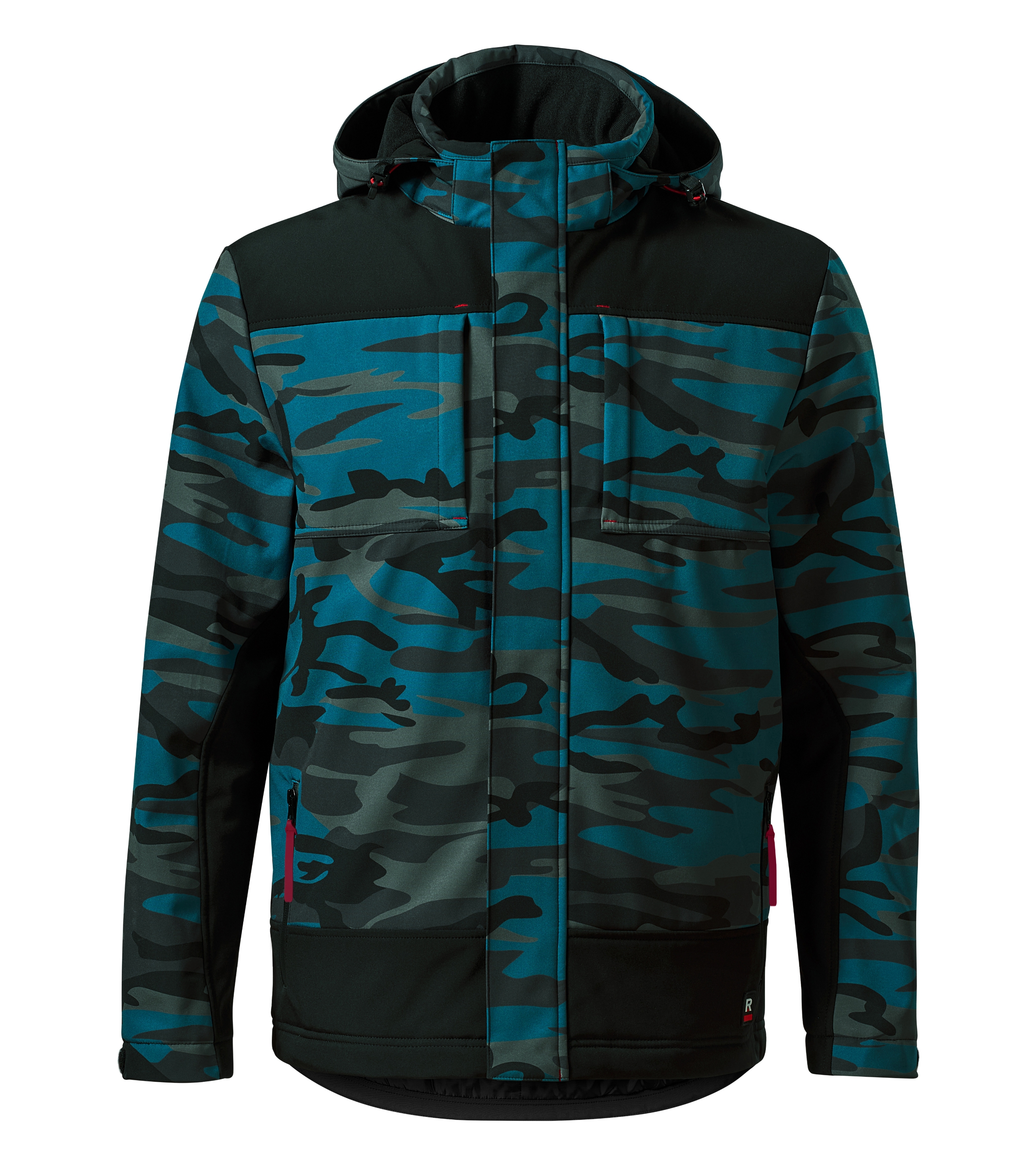 Winterjacke für Herren - VERTEX CAMO W56 - 3-lagiges warmes Softshell mit Membran und abnehmbare, verstellbare Kapuze mit Futter - warme Softshelljacke Outdoor