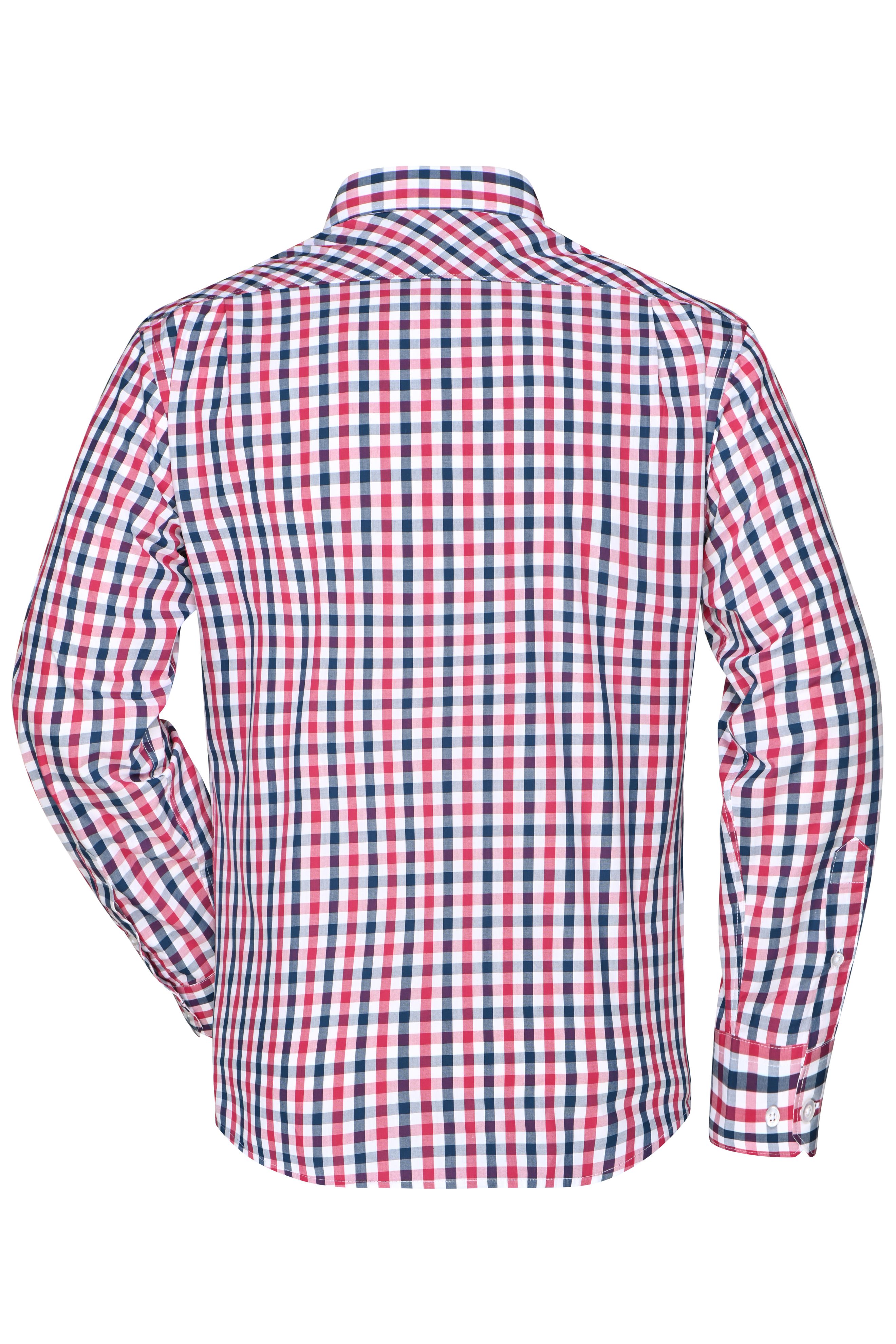 Men's Checked Shirt JN617 Modisches Karoshirt mit Uni-Einsätzen an Kragen und Manschette