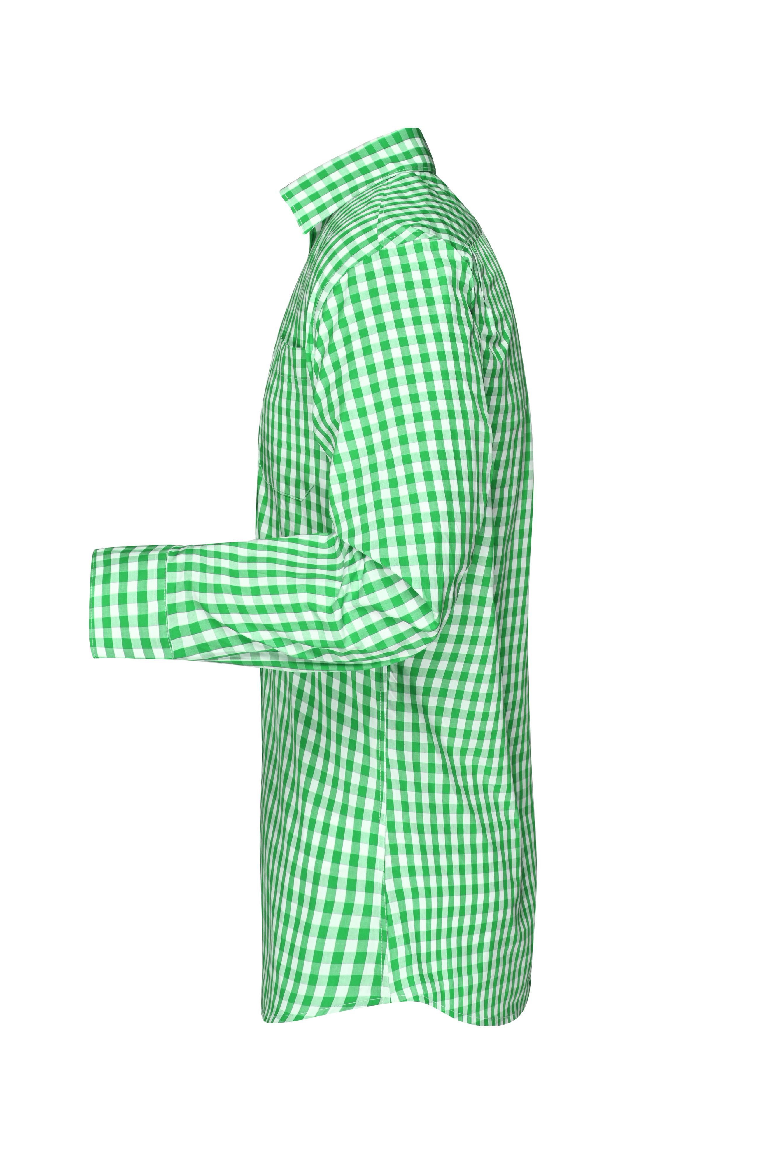 Men's Checked Shirt JN617 Modisches Karoshirt mit Uni-Einsätzen an Kragen und Manschette