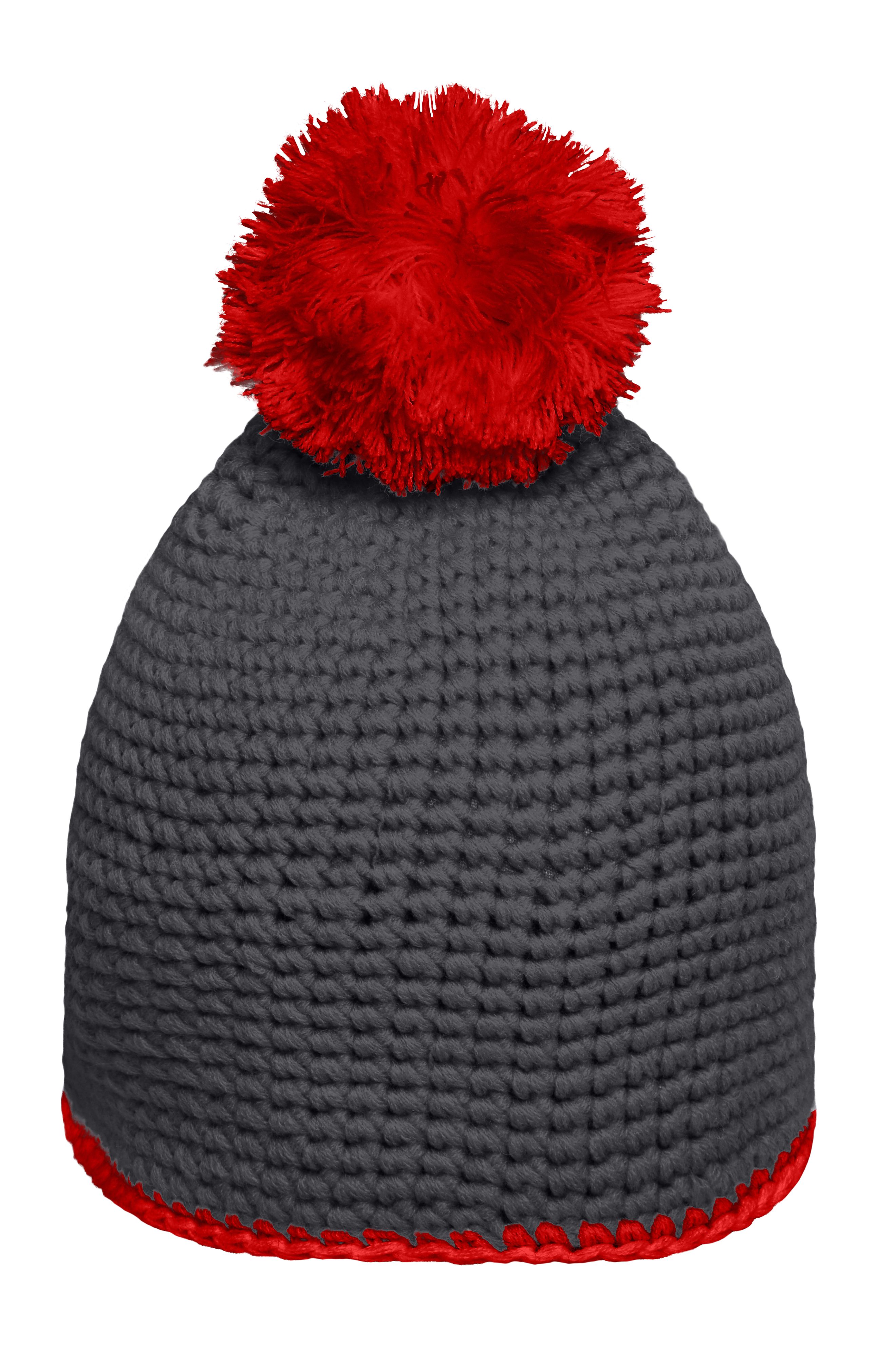 Pompon Hat with Contrast Stripe MB7964 Häkelmütze mit Kontrastrand und Pompon