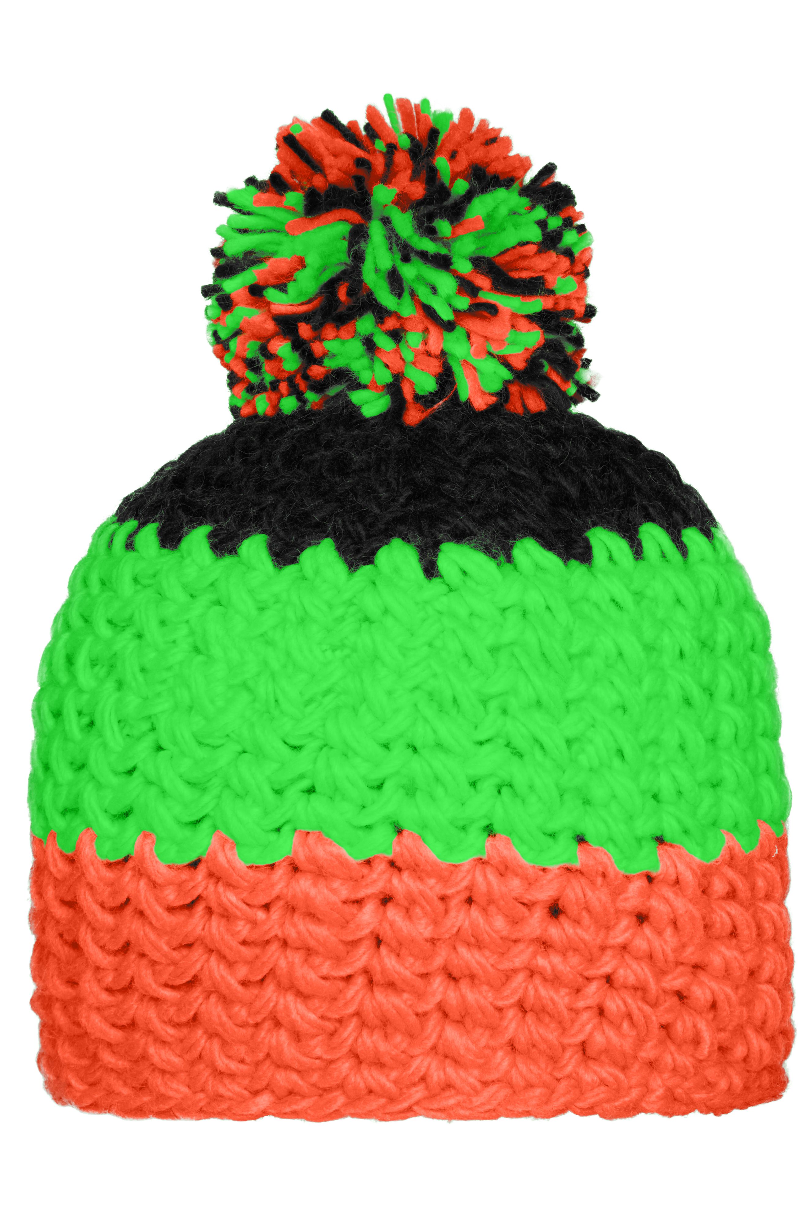 Crocheted Cap with Pompon MB7940 Angesagte 3-farbige Häkelmütze mit Pompon