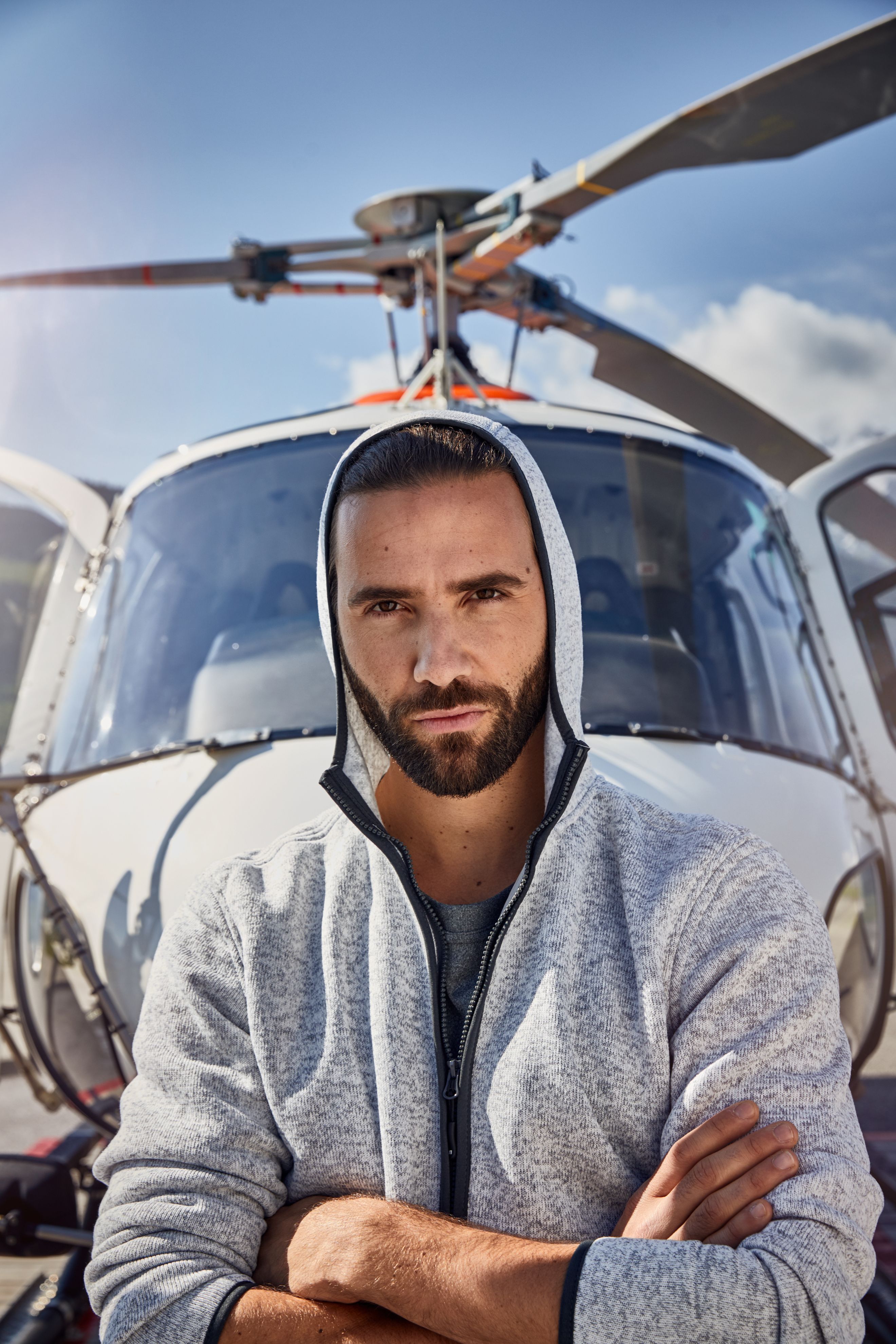 Men's Knitted Fleece Hoody JN589 Kapuzenjacke aus Strickfleece in Melangeoptik