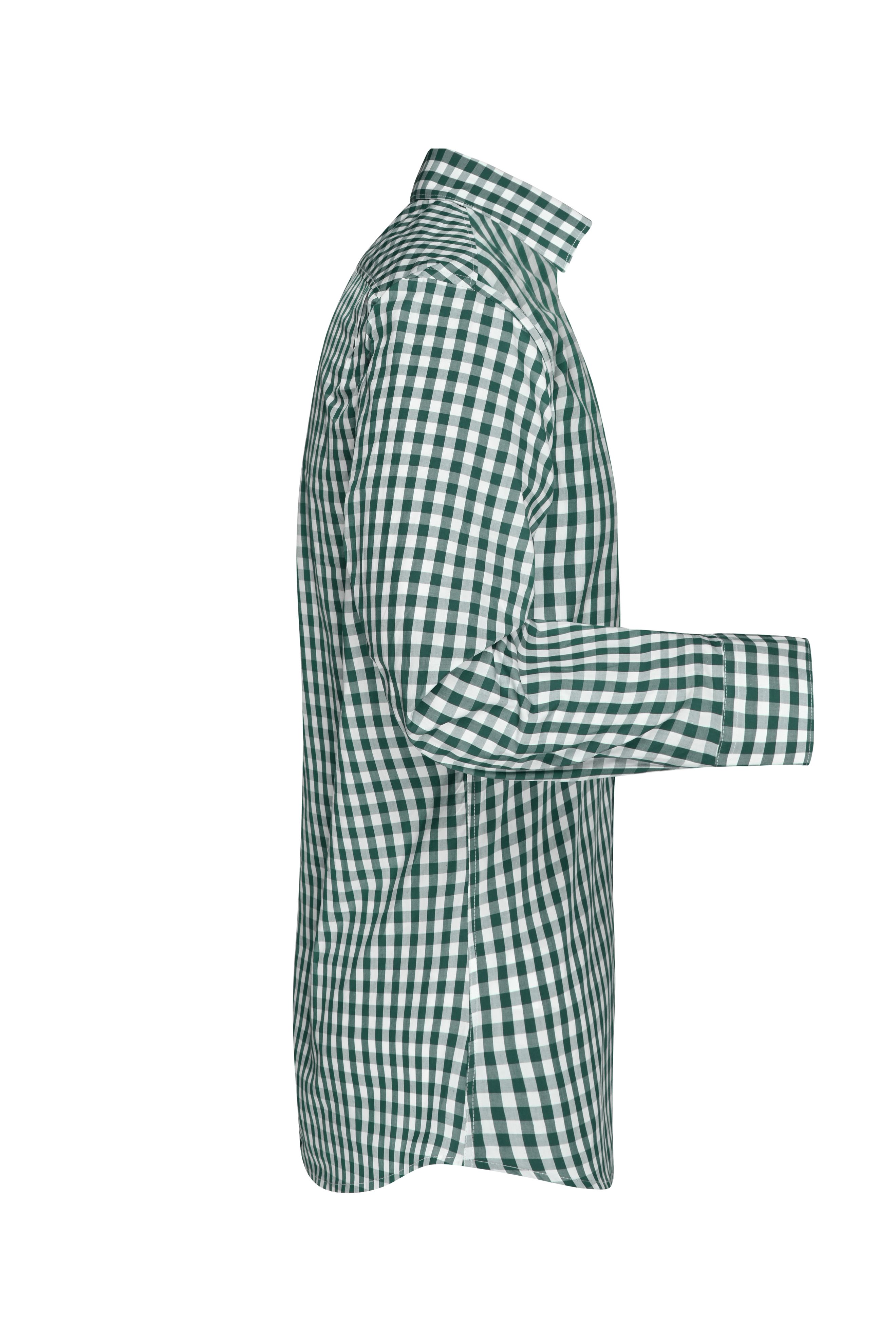 Men's Checked Shirt JN617 Modisches Karoshirt mit Uni-Einsätzen an Kragen und Manschette