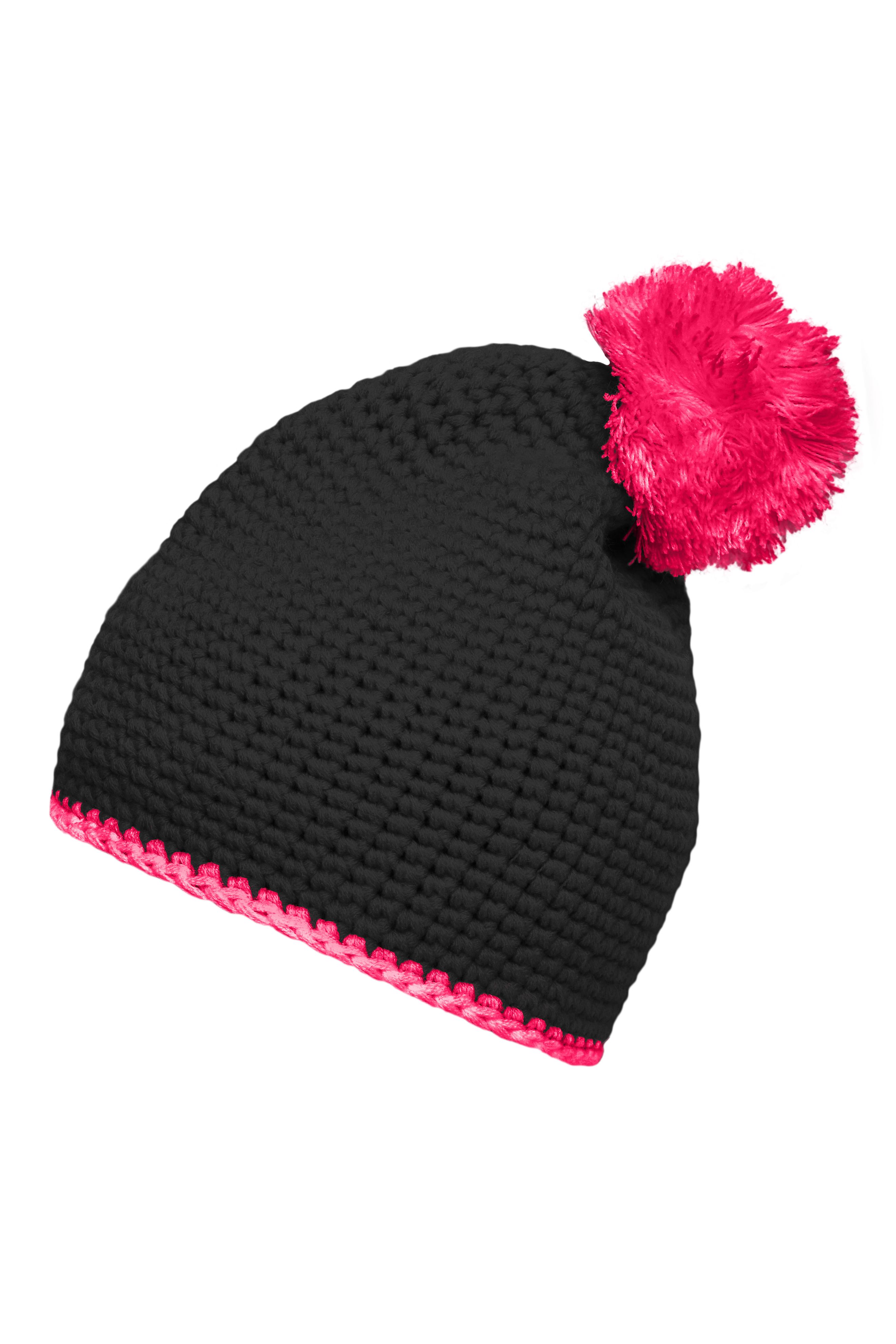 Pompon Hat with Contrast Stripe MB7964 Häkelmütze mit Kontrastrand und Pompon