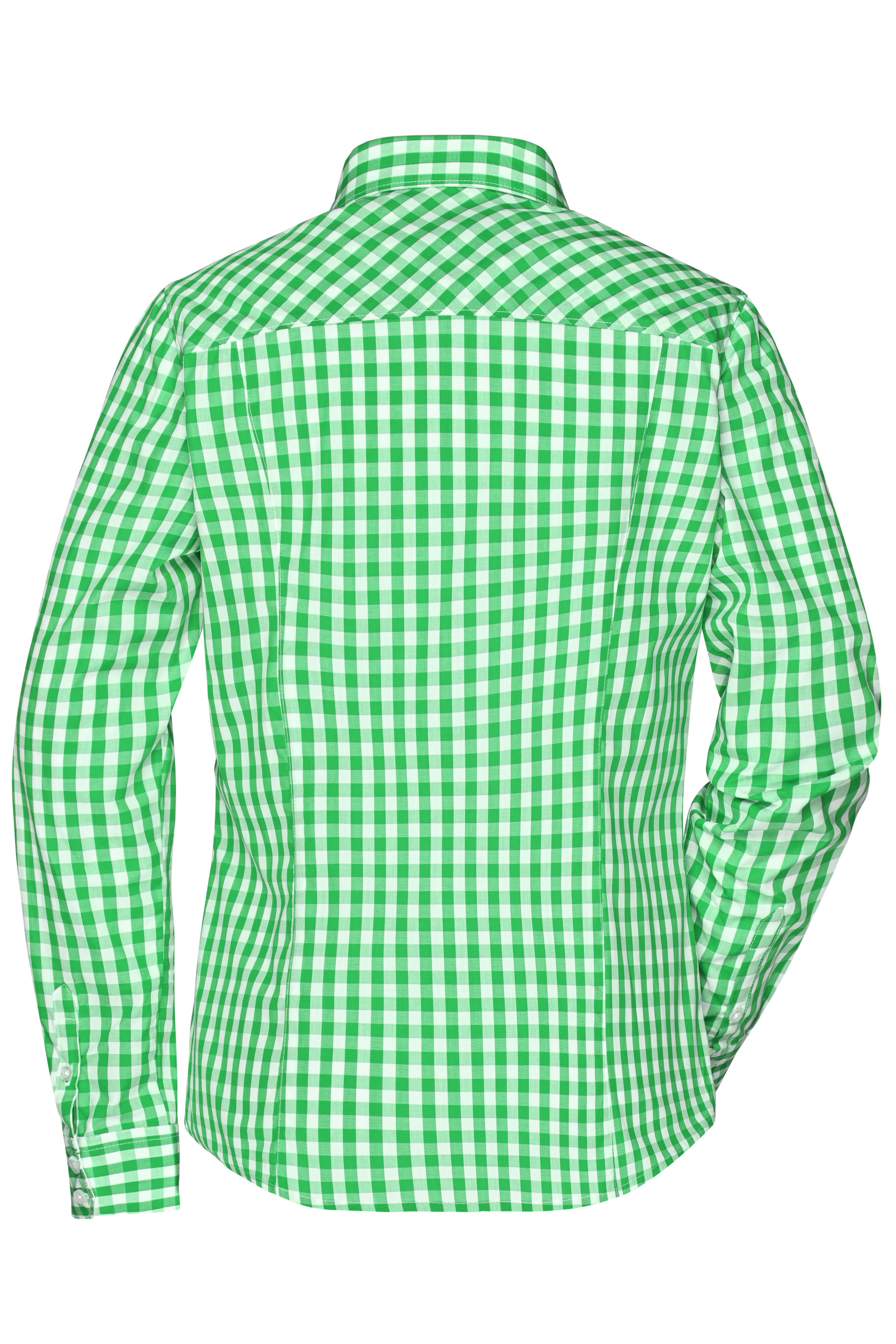 Ladies' Checked Blouse JN616 Modisches Karoshirt mit Uni-Einsätzen an Kragen und Manschette