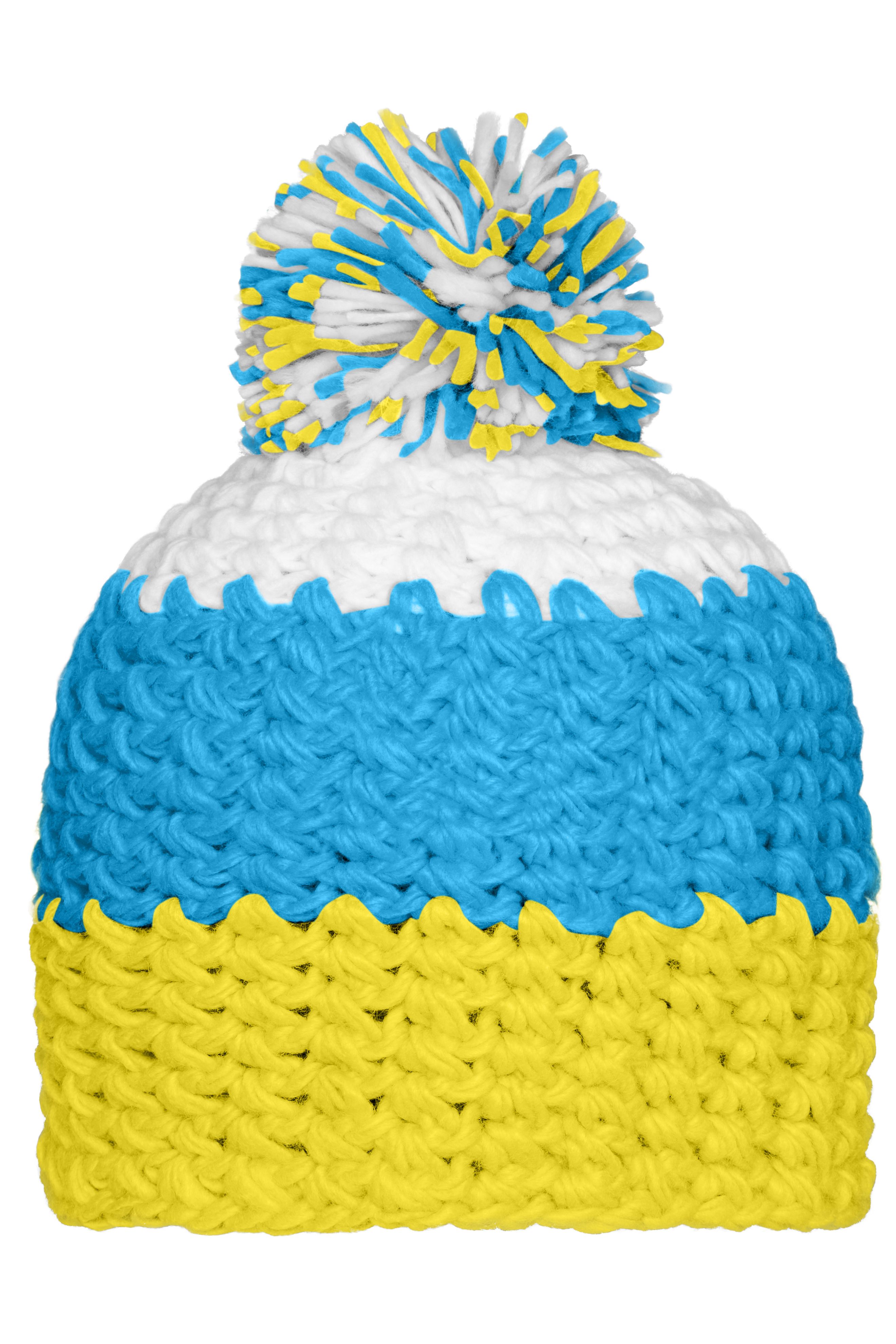 Crocheted Cap with Pompon MB7940 Angesagte 3-farbige Häkelmütze mit Pompon