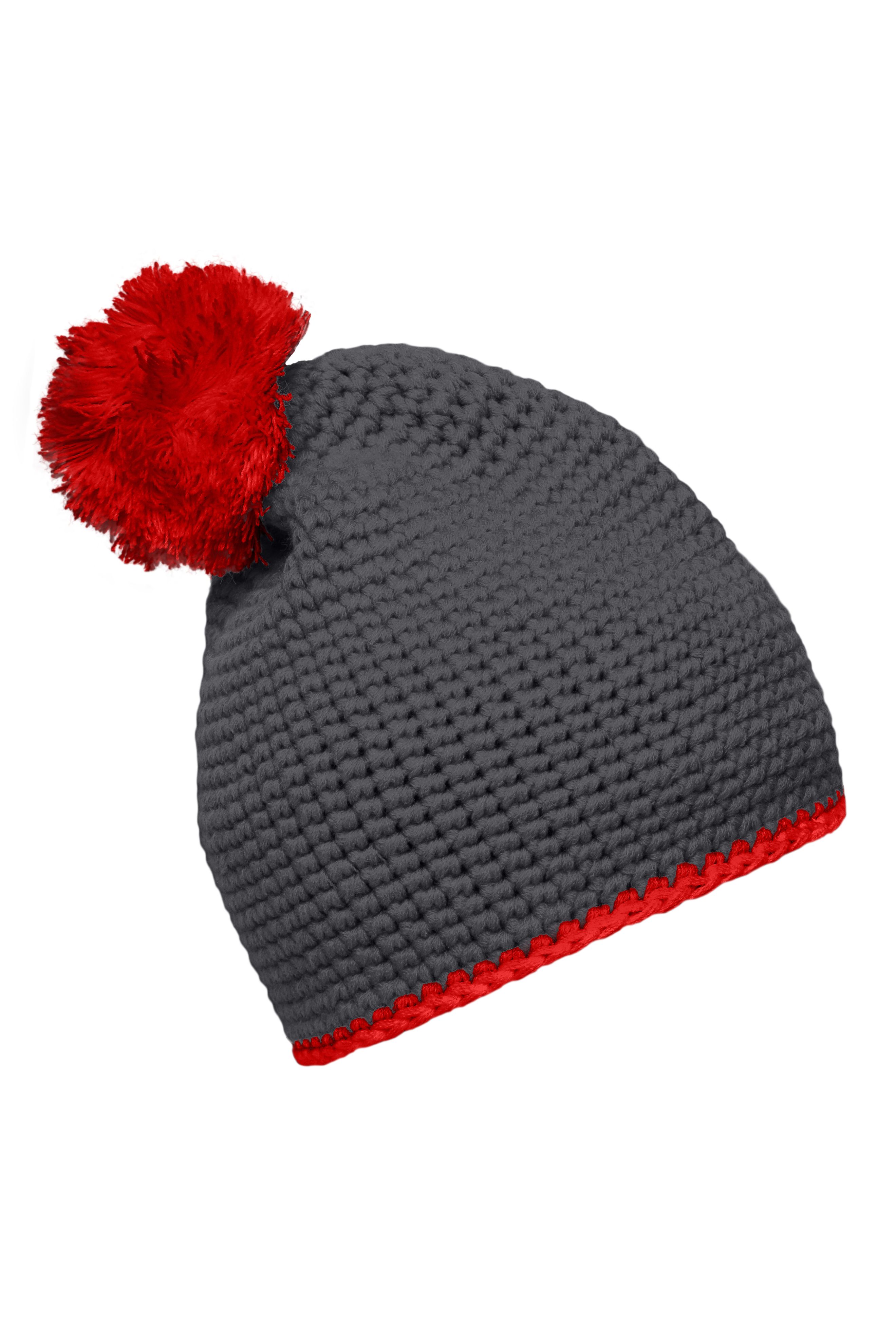 Pompon Hat with Contrast Stripe MB7964 Häkelmütze mit Kontrastrand und Pompon