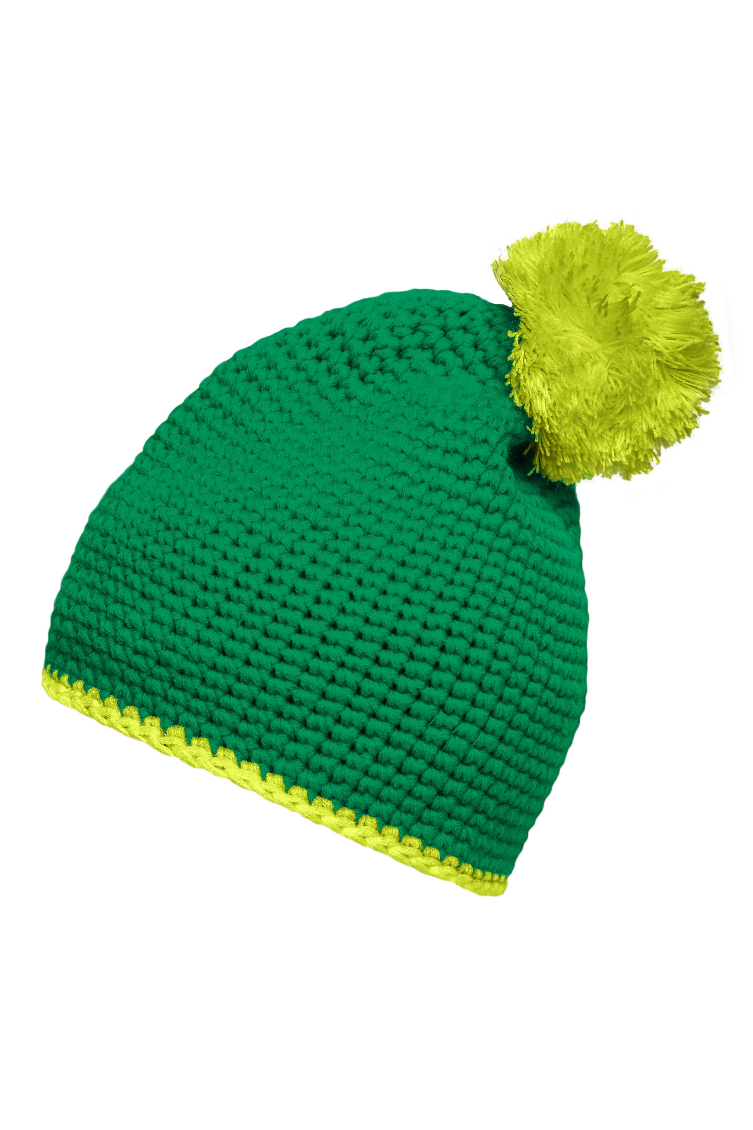 Pompon Hat with Contrast Stripe MB7964 Häkelmütze mit Kontrastrand und Pompon