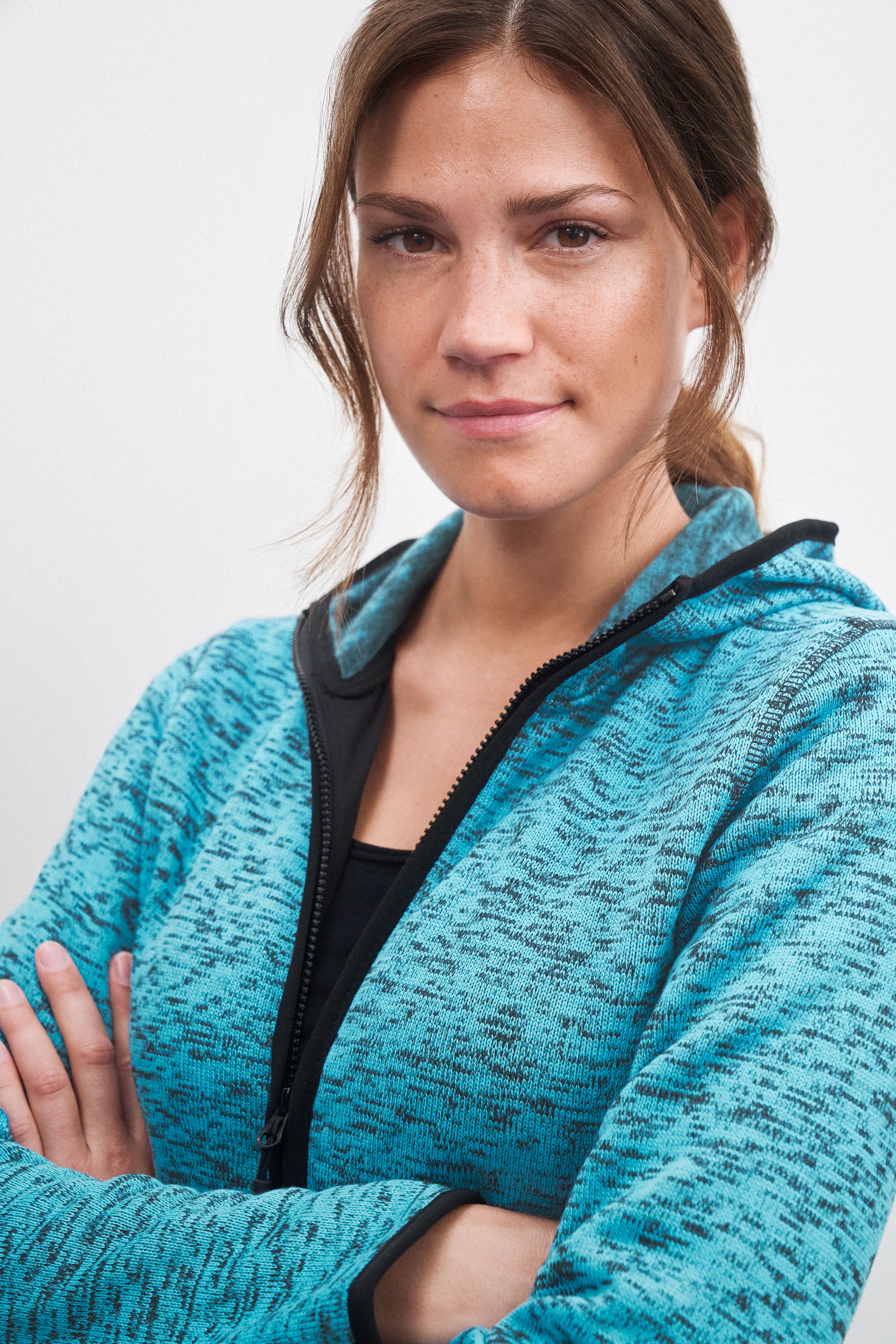 Ladies' Knitted Fleece Hoody JN588 Kapuzenjacke aus Strickfleece in Melangeoptik Ladies' Knitted Fleece Hoody JN588 Kapuzenjacke aus Strickfleece in Melangeoptik