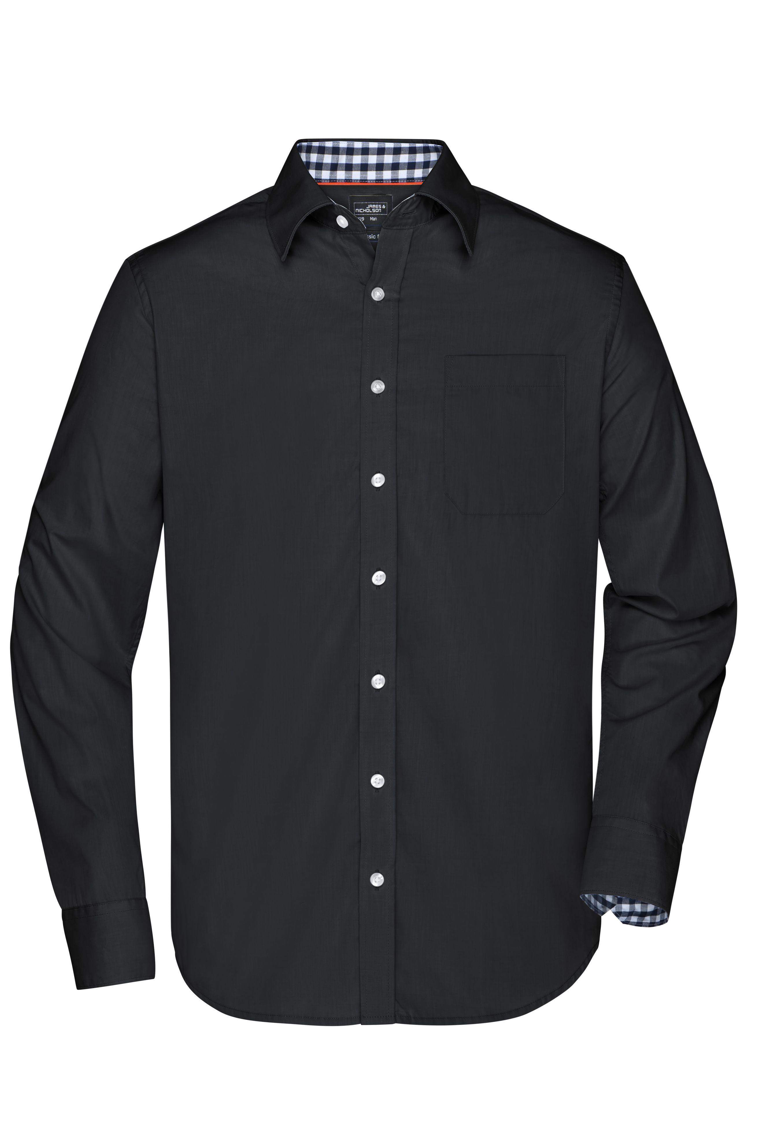 Men's Plain Shirt JN619 Modisches Shirt mit Karo-Einsätzen an Kragen und Manschette