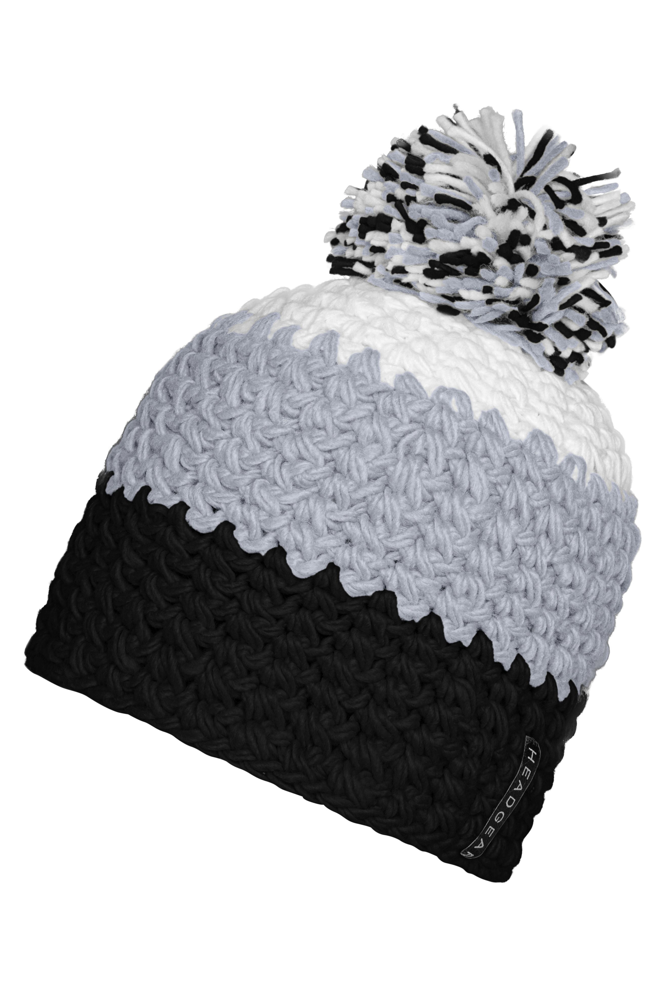 Crocheted Cap with Pompon MB7940 Angesagte 3-farbige Häkelmütze mit Pompon