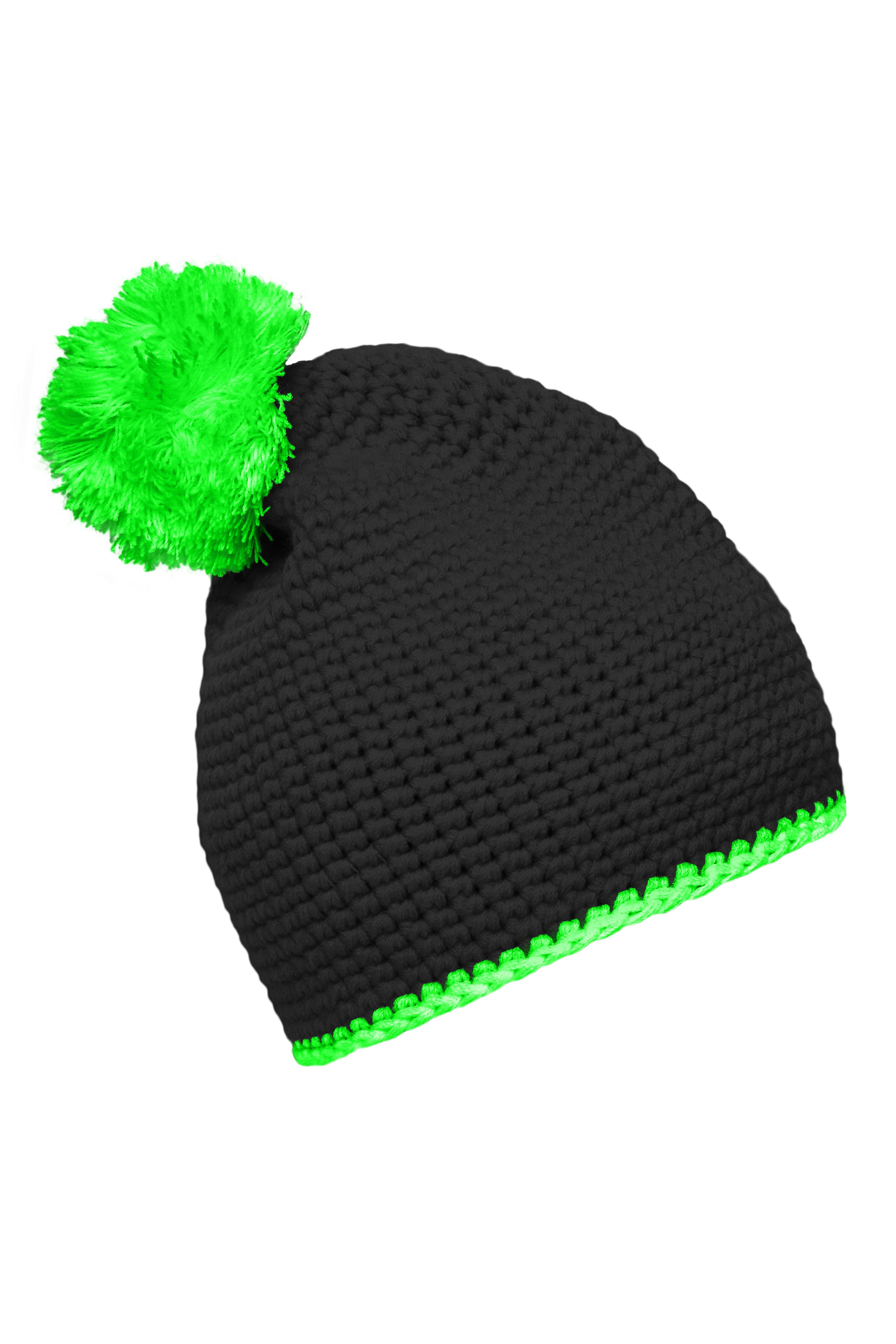 Pompon Hat with Contrast Stripe MB7964 Häkelmütze mit Kontrastrand und Pompon