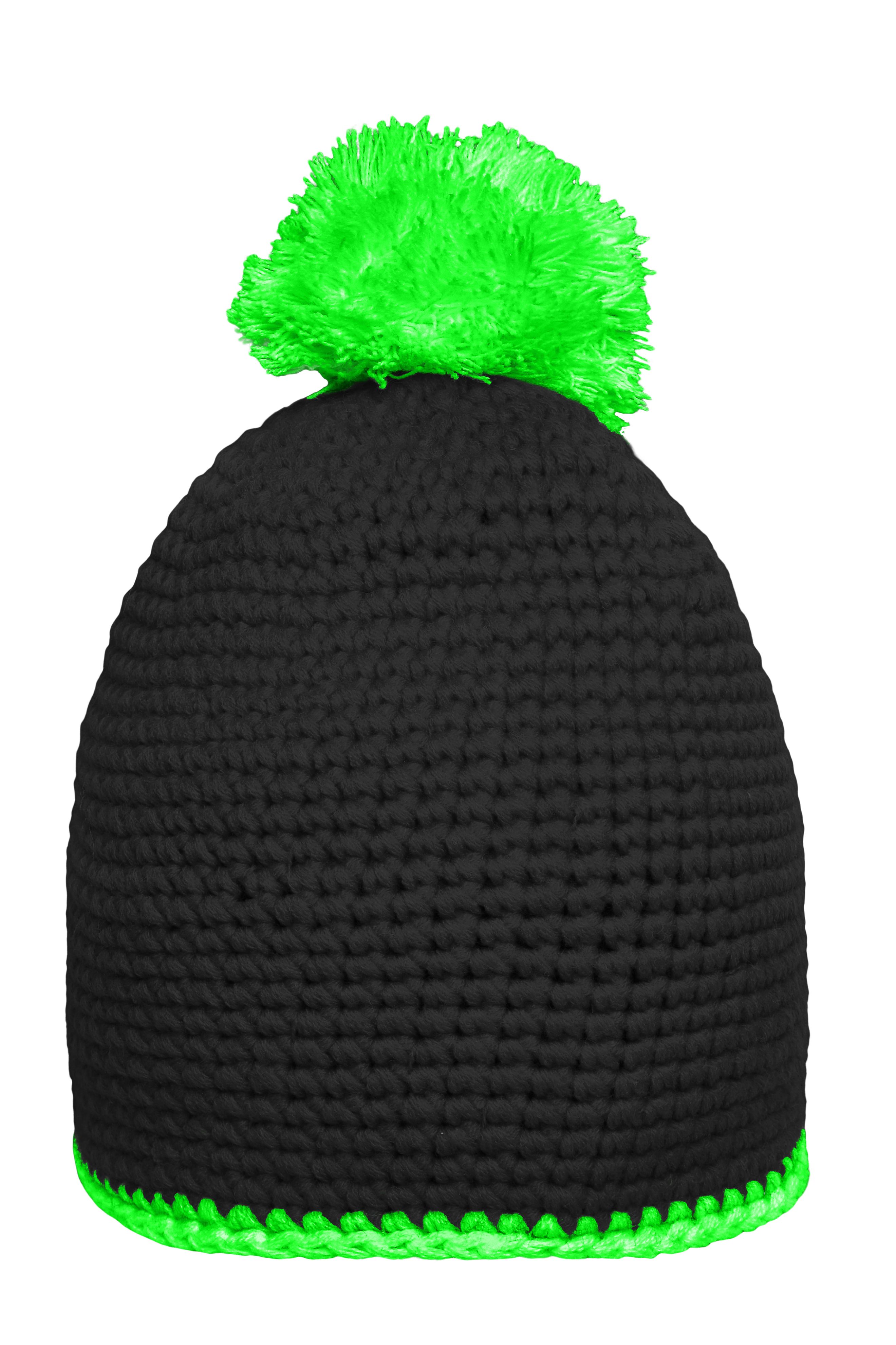 Pompon Hat with Contrast Stripe MB7964 Häkelmütze mit Kontrastrand und Pompon