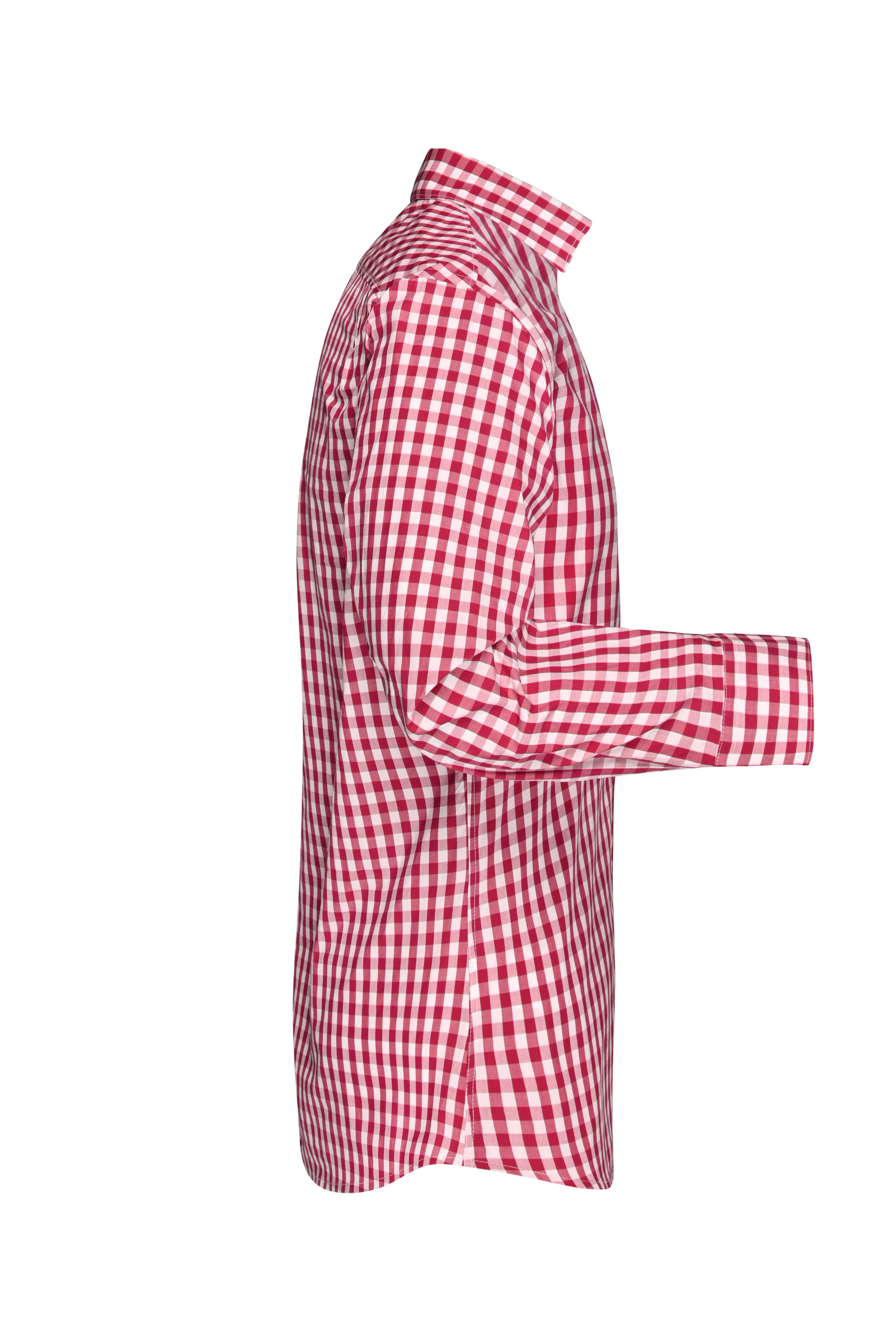 Men's Checked Shirt JN617 Modisches Karoshirt mit Uni-Einsätzen an Kragen und Manschette