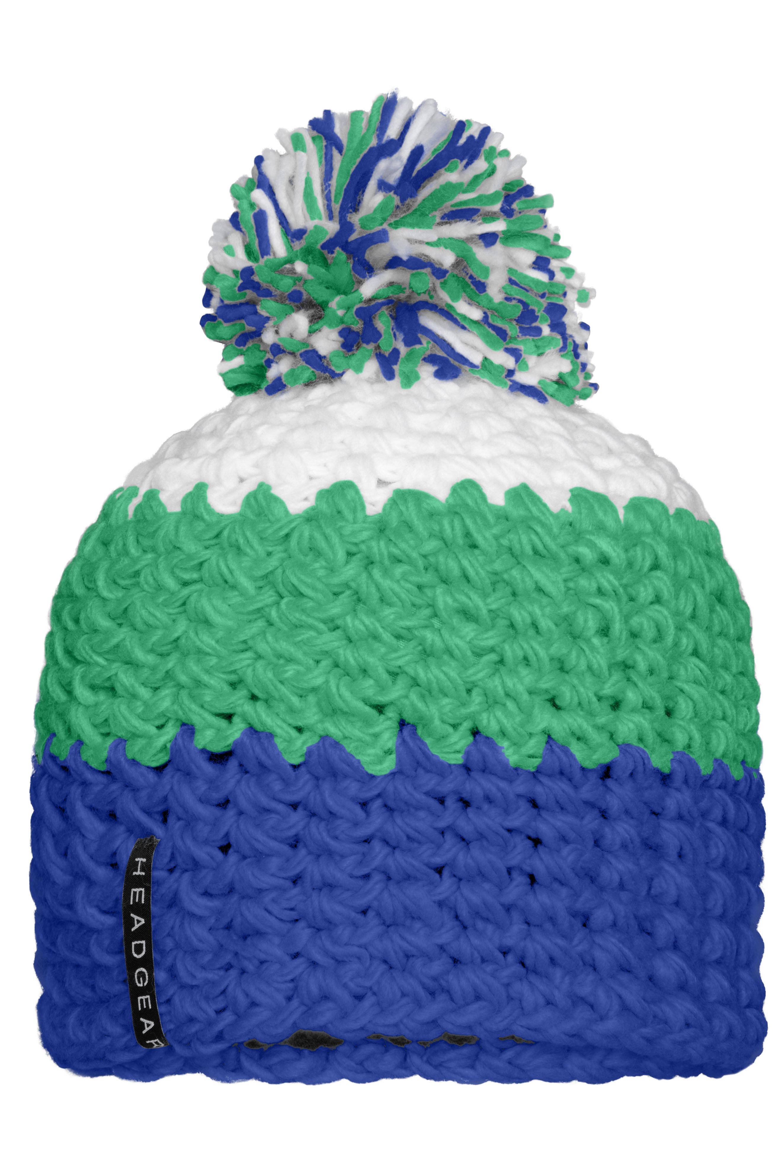 Crocheted Cap with Pompon MB7940 Angesagte 3-farbige Häkelmütze mit Pompon
