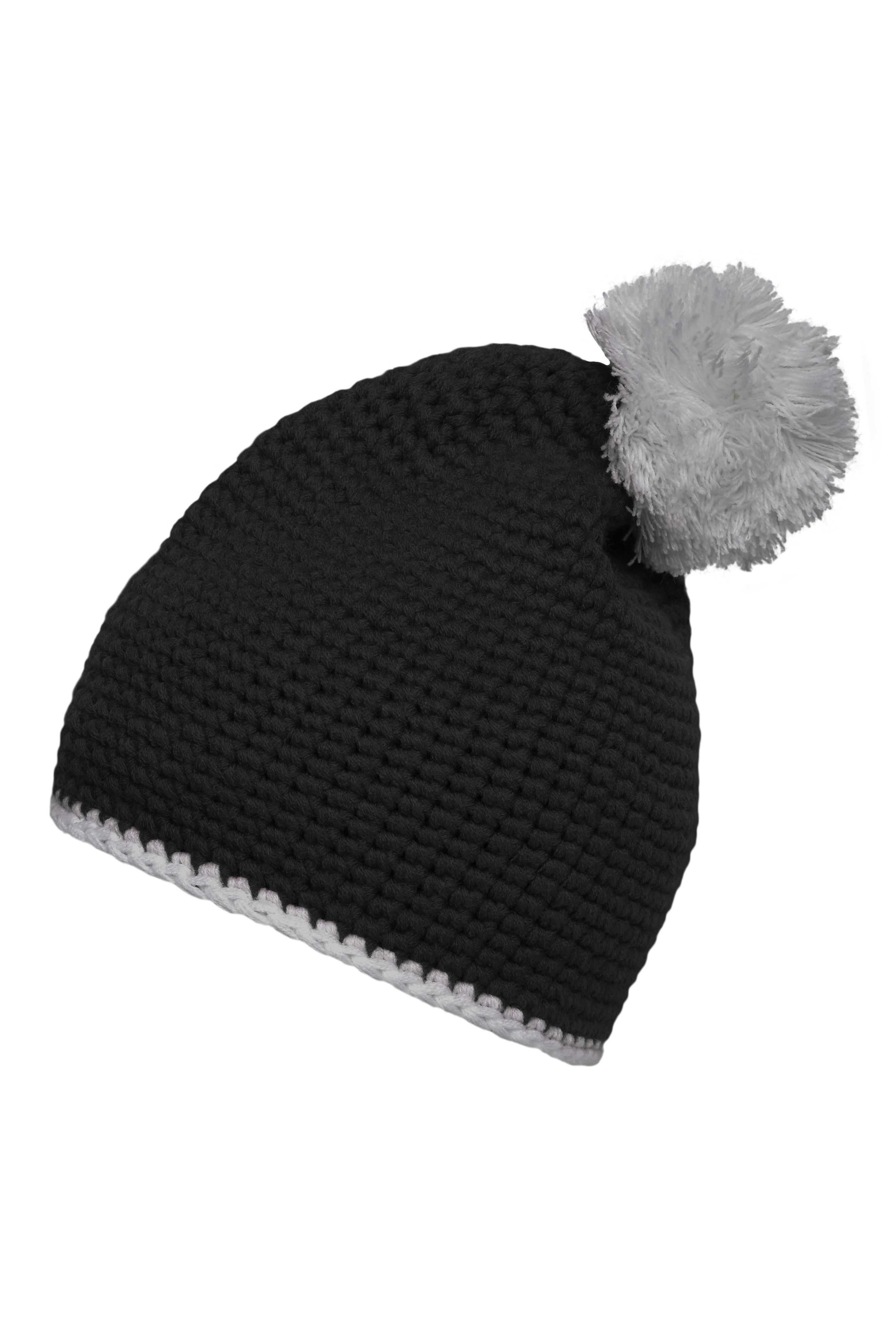 Pompon Hat with Contrast Stripe MB7964 Häkelmütze mit Kontrastrand und Pompon