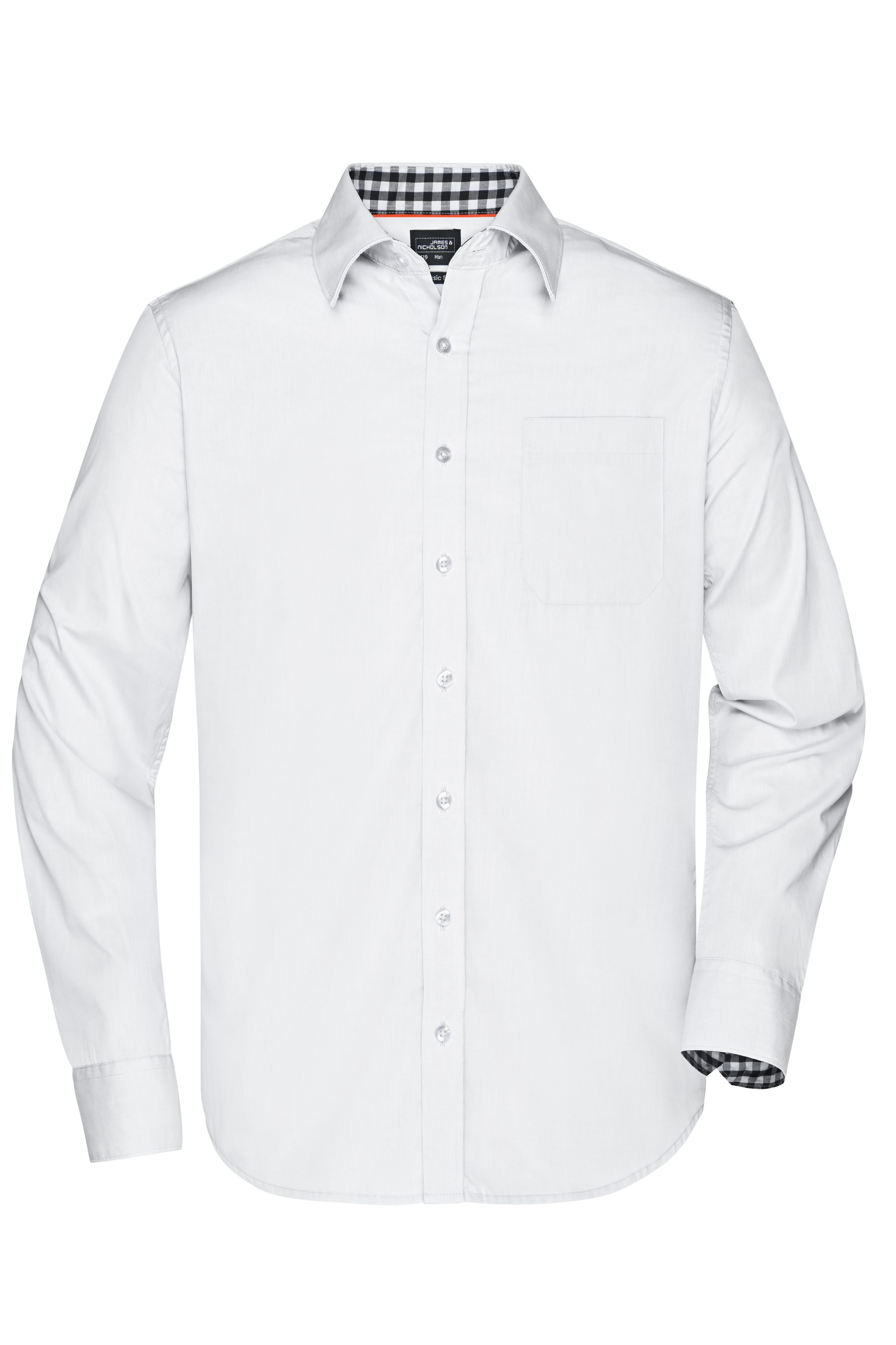 Men's Plain Shirt JN619 Modisches Shirt mit Karo-Einsätzen an Kragen und Manschette